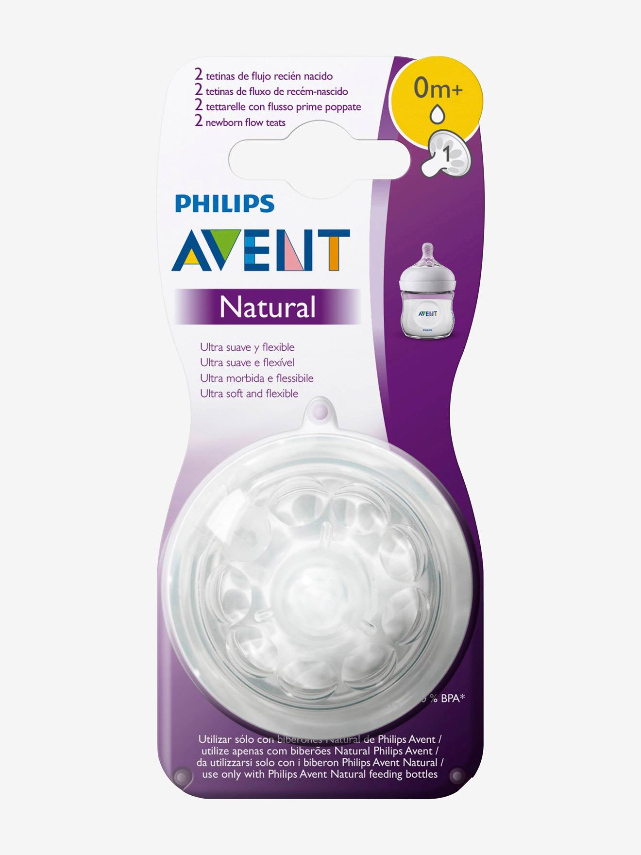 Lot de 2 tétines Philips AVENT Natural, 5 débits transparent