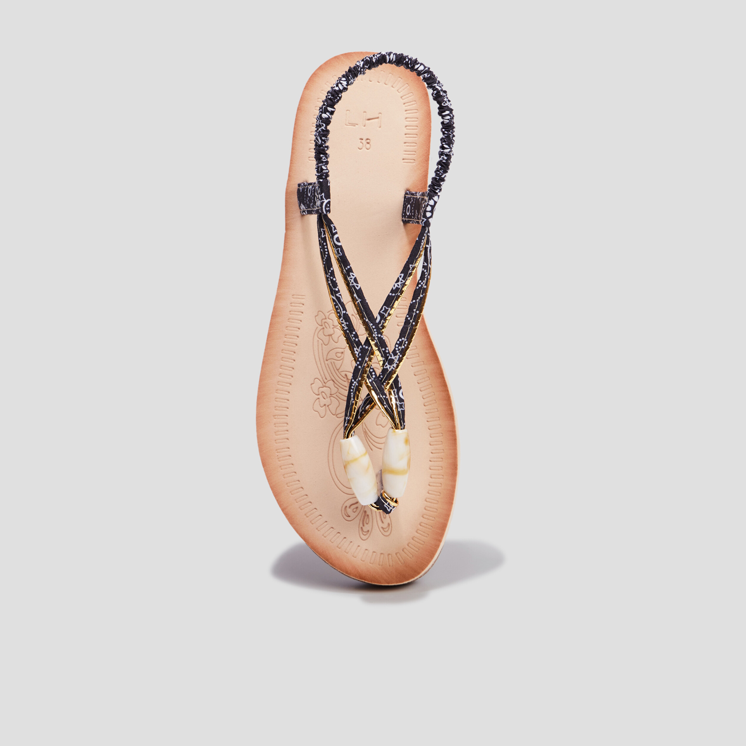 Sandales compensées entredoigts bijoux noir femme | La Halle