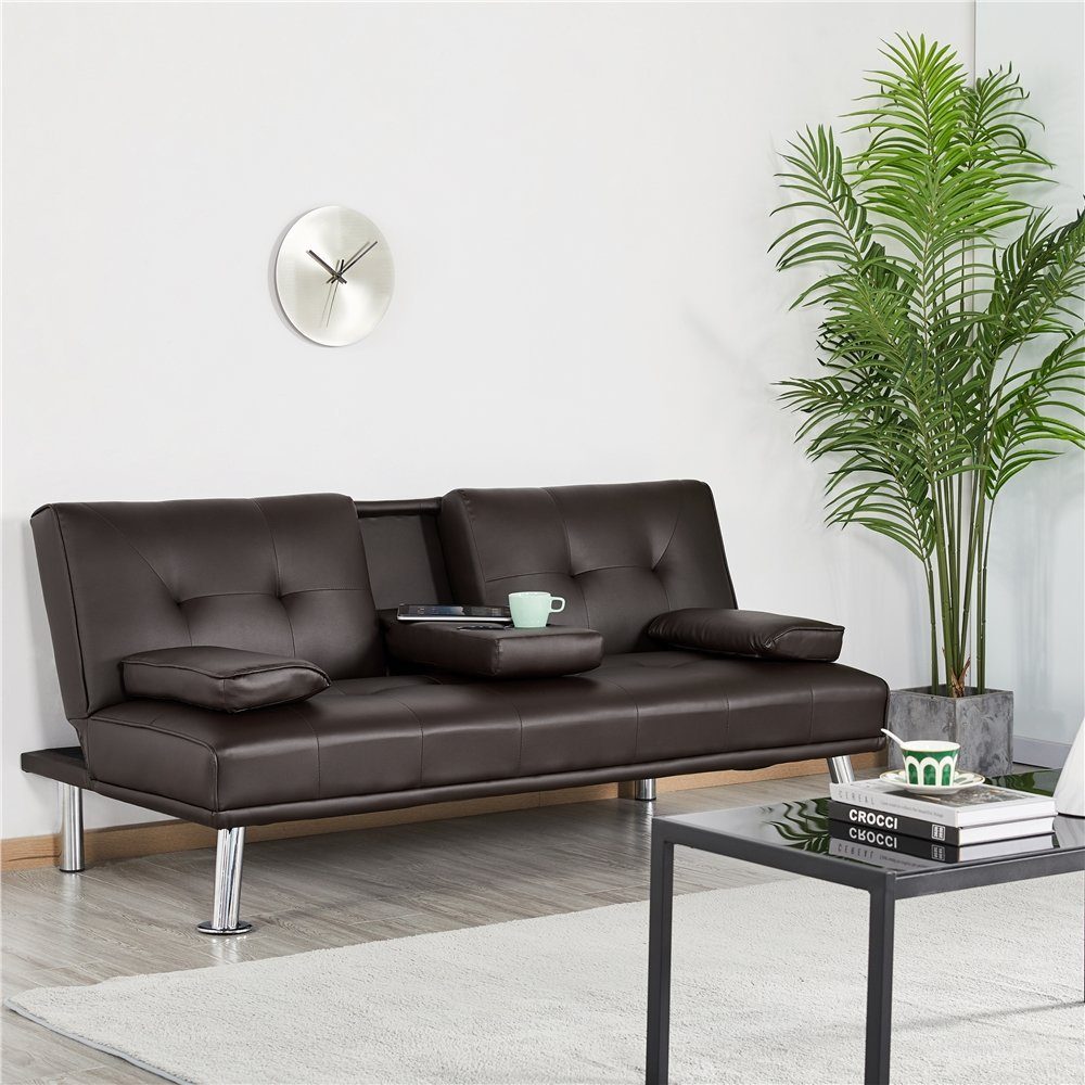Yaheetech Schlafsofa 3er-Sofa Bettsofa Couch mit Tassenhalter Gästebett 167 x 81,5 x 75 cm, Rückenlehne neigbar 105°/140°/180°, 350 KG belastbar