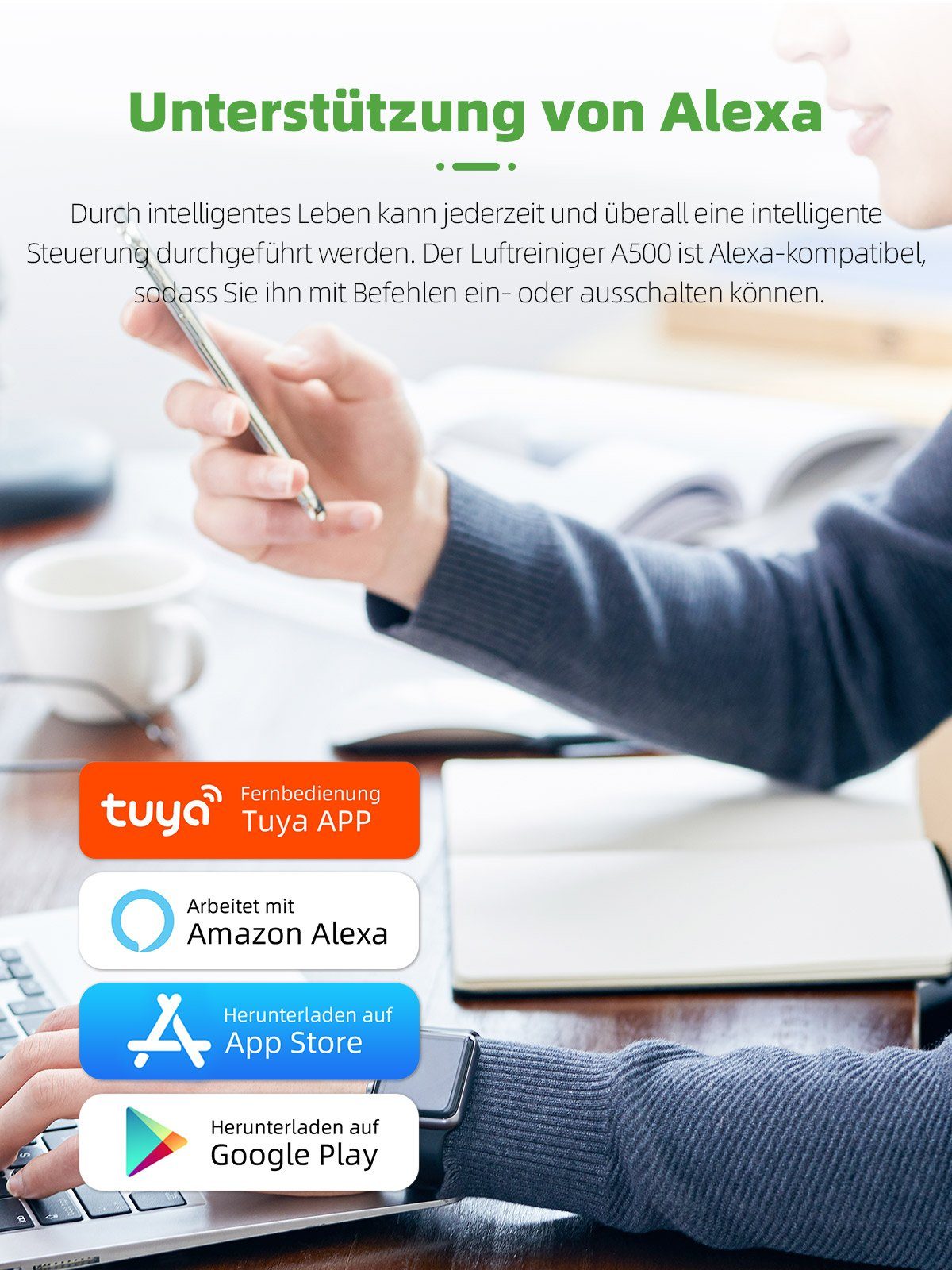 *Aiibot Luftreiniger Luftreiniger mit H13 HEPA Filter, Luftqualitätssensor, für 120 m² Räume, Schlafmodus Timer, CADR 450m³/h, erkennen Luftqualität in Echtzeit