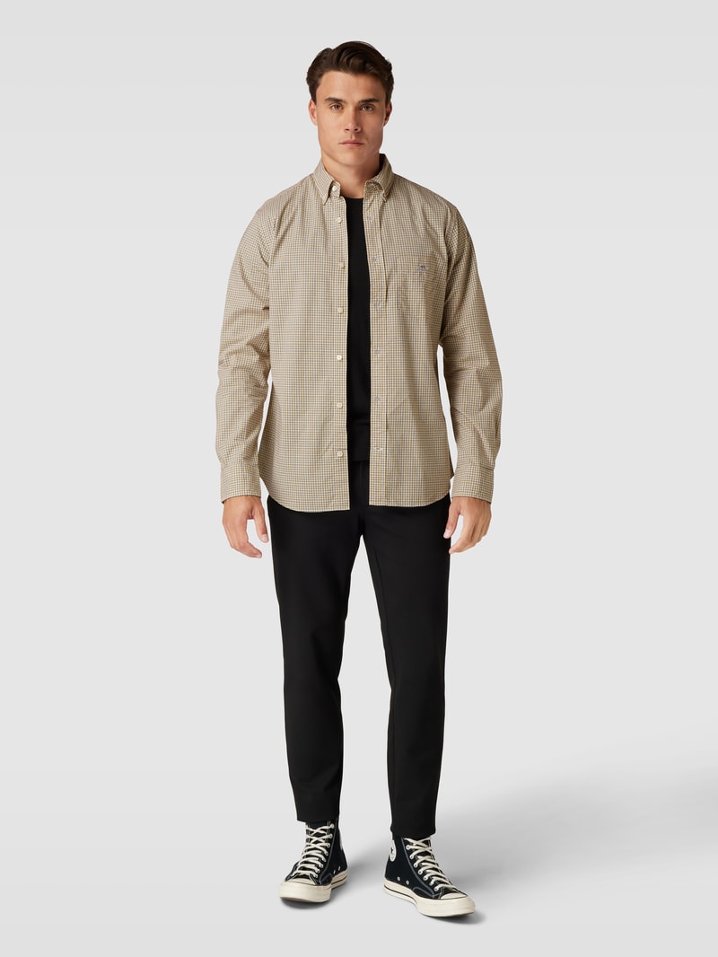 Regular Fit Freizeithemd mit Label-Stitching Modell 'POPLIN' in gelb