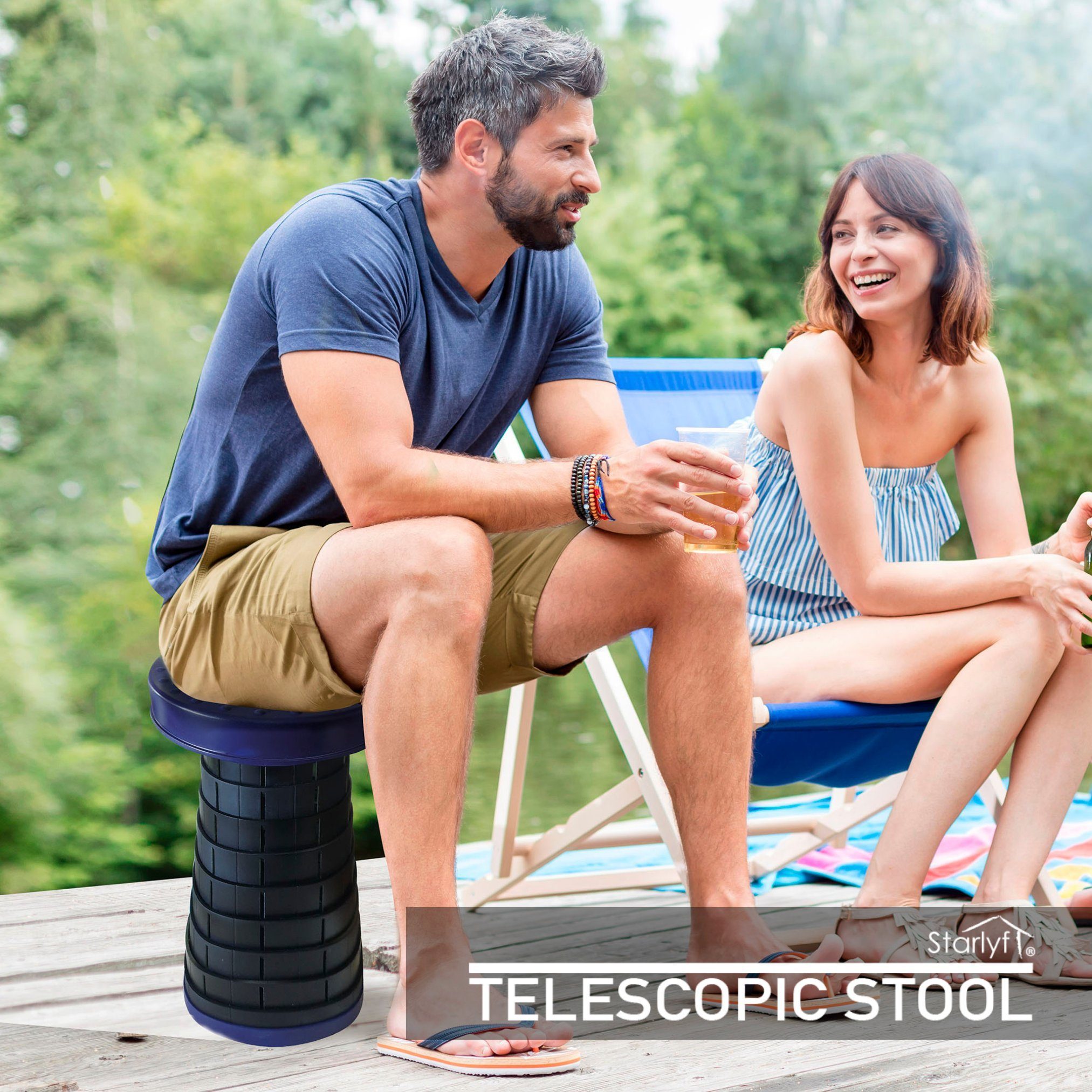 Starlyf Campinghocker Telescopic Stool (1 St., Spar-Set 1er oder 2er Pack), Tragbarer- ausziehbarer Klappstuhl, kompakt und leicht, bis 100 kg