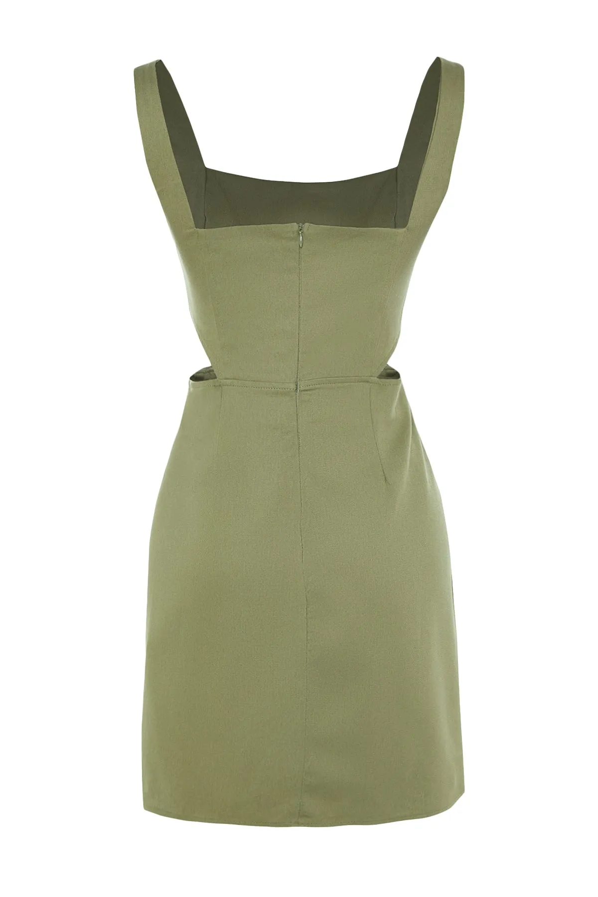 Trendyol Collection  Khakifarbenes A-Linien-Minikleid aus Baumwollgewebe mit Fenster-/Ausschnittdetail TWOSS23EL00596