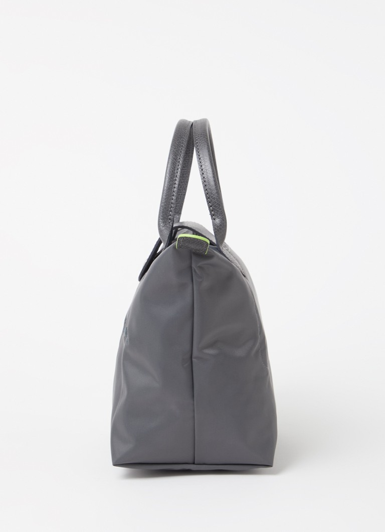 Geantă verde Longchamp Le Pliage, mărimea S, cu detalii din piele.