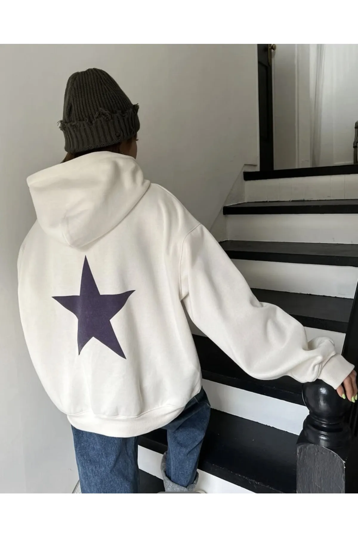 MOONBULL  Übergroßes Unisex-Sweatshirt mit Kapuze und Stern-Print
