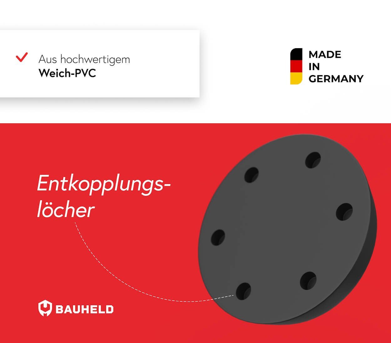 BAUHELD Untergestell Schwinungsdämpfer Waschmaschine, Zubehör für Miele, Midea, Siemens, Bosch, Haier, Beko, AEG, [Made in Germany] Vibrationsdämpfer Unterlegscheiben aus Hartgummi