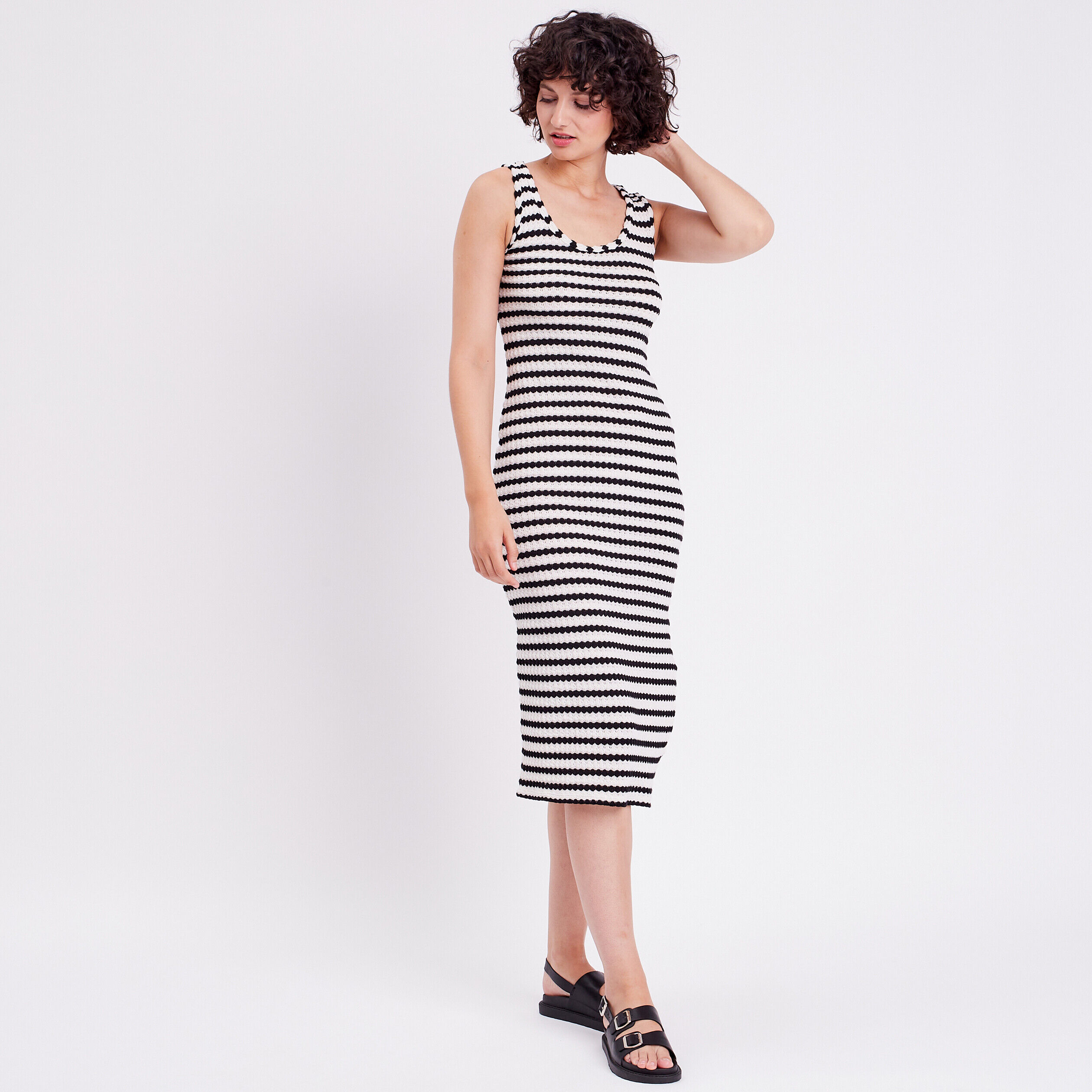 Robe midi moulante à bretelles ecru femme | Cache Cache