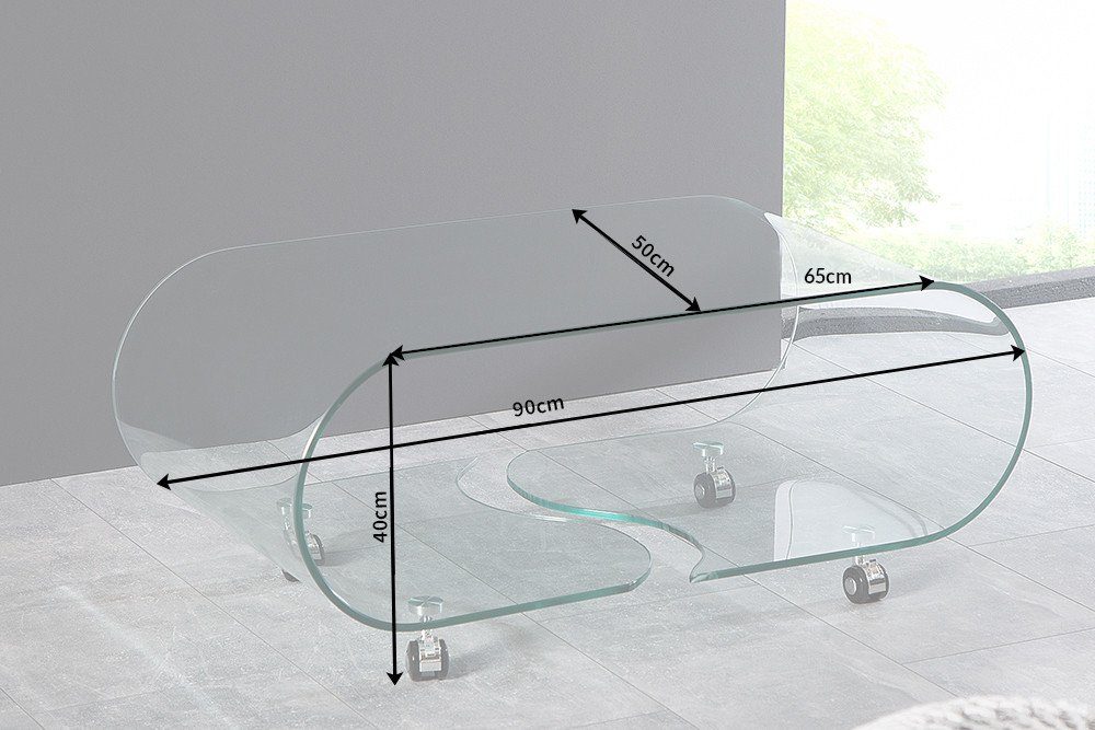 riess-ambiente Couchtisch FANTOME 90cm transparent, Wohnzimmer · Glas · rund · auf Rollen · Modern Design