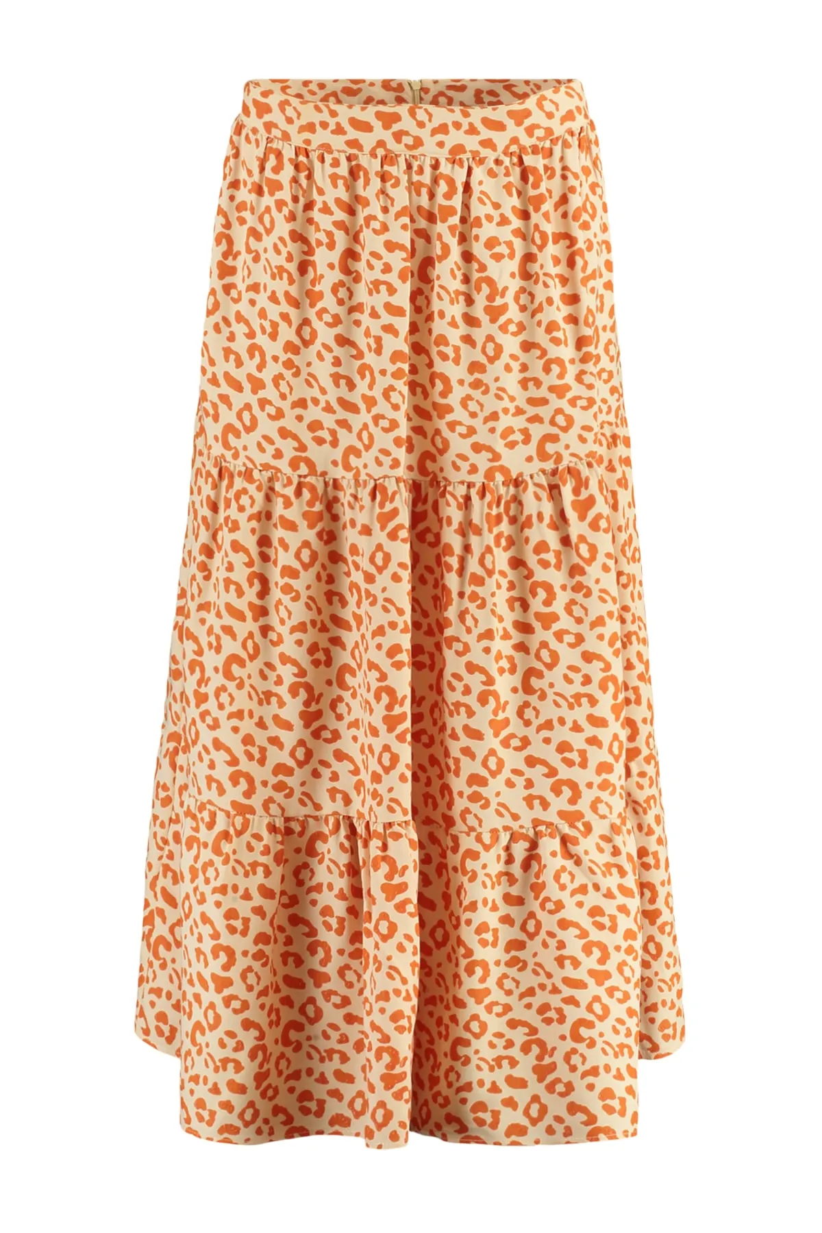 Trendyol Collection  Kamelfarbener, ausgestellter Midi-Webrock mit Blumenmuster und hoher Taille TWOSS21ET0041