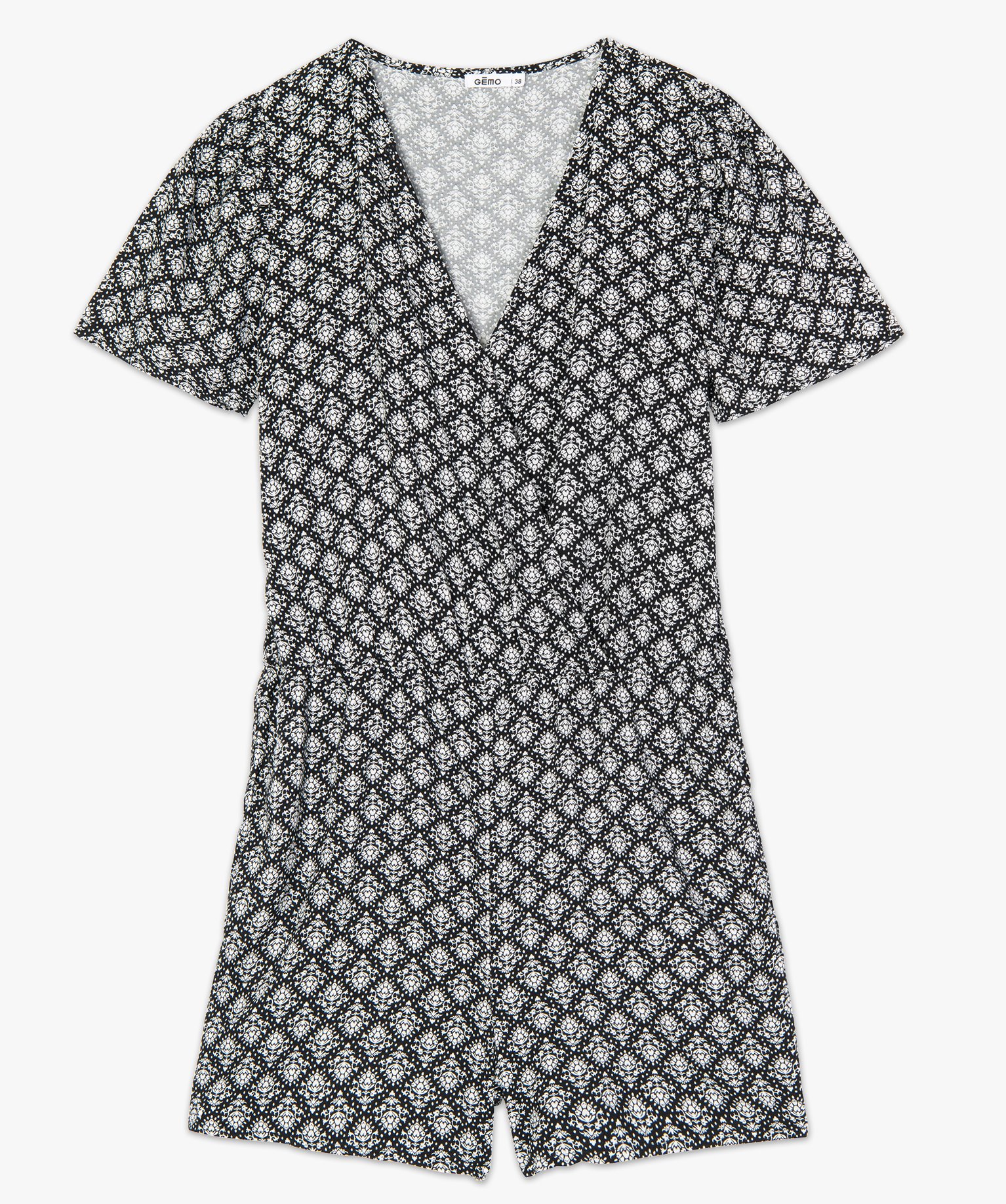 Combishort femme à motifs fleuris et manches courtes imprime | GEMO