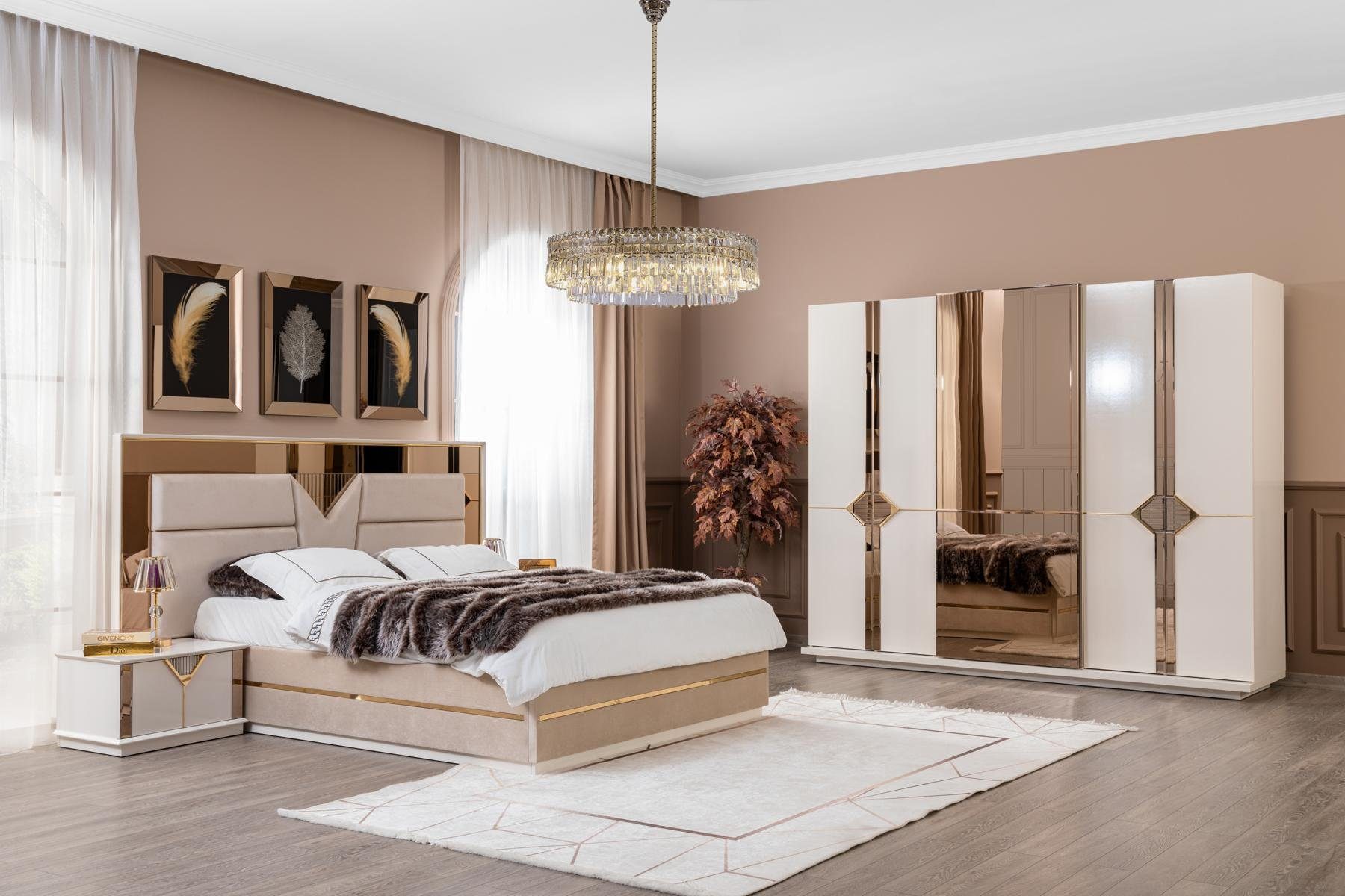 JVmoebel Schlafzimmer-Set Holz Luxus Schlafzimmer Set Bett 2х Nachttische, (3-St., Bett + 2x Nachttische), Made in Europe