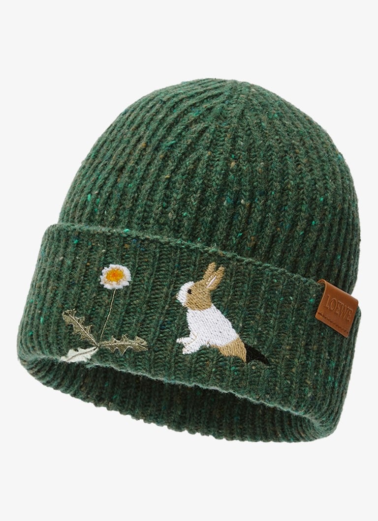 Czapka LOEWE Bunny z grubej dzianiny z domieszką wełny i haftem.