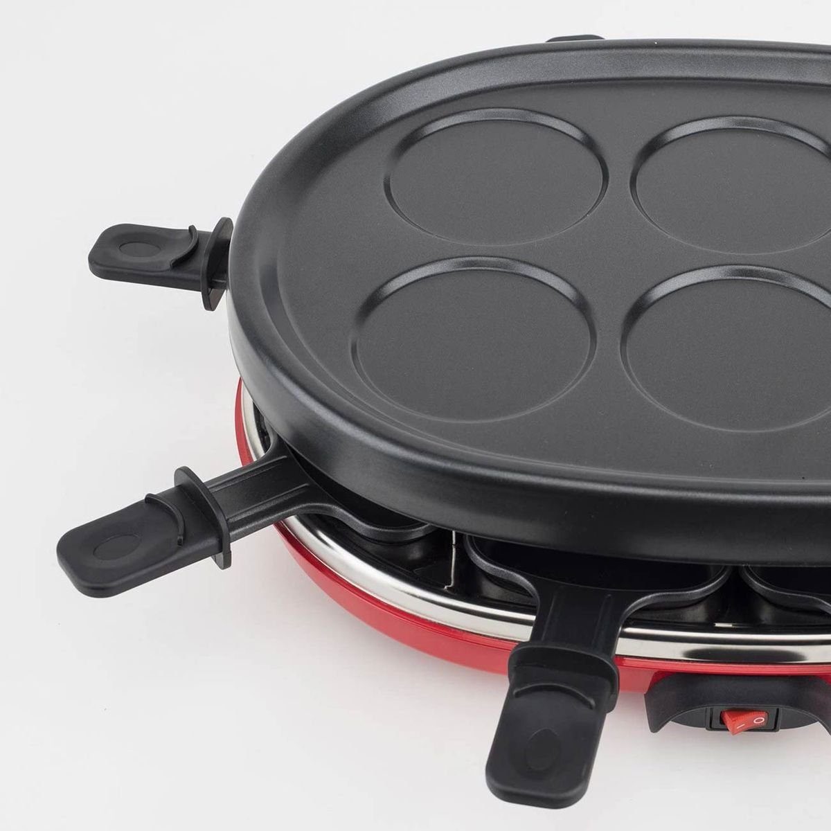 H.Koenig Raclette RP-412 mit wechselbaren Pletten, heißer Stein, 8 Raclettepfännchen, 900 W