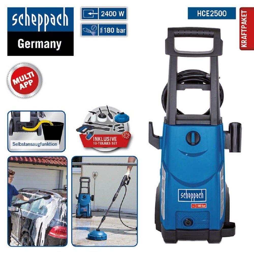 Scheppach Hochdruckreiniger Hochdruckreiniger HCE2500 SE inkl.10-teiliges Set, (10 tlg), Ideal für den mobilen Einsatz
