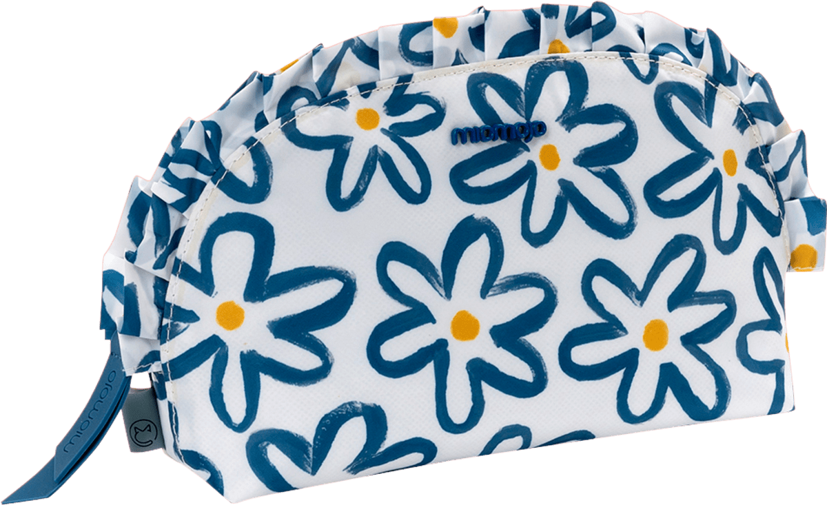 Kosmetiktasche weiß mit blauen Blumen, 1 St