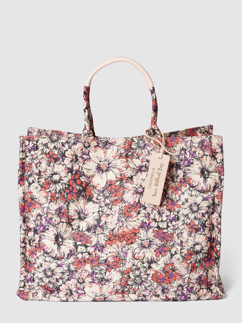 Tote Bag mit Allover-Muster Modell 'NEVER' in koralle