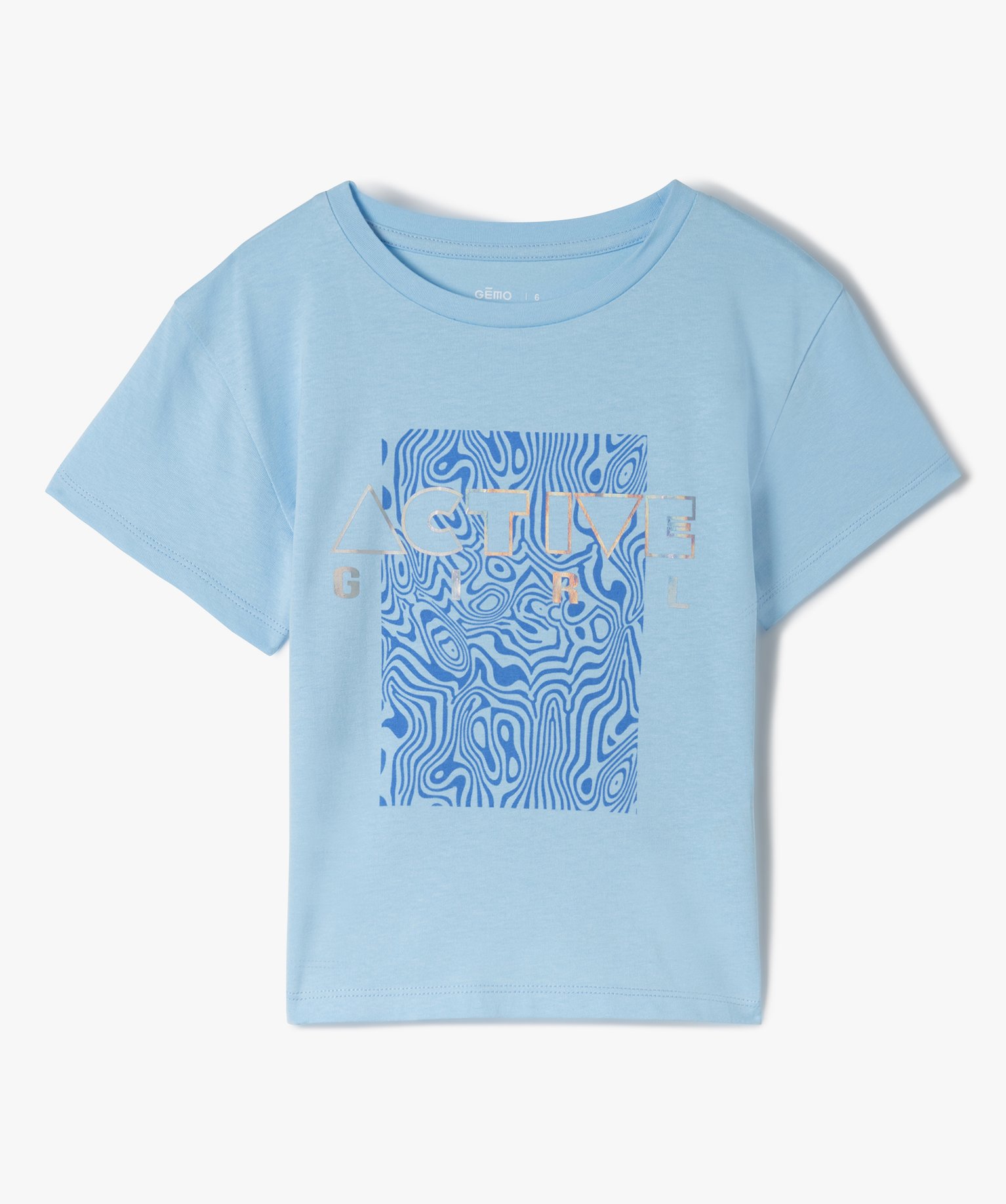 Tee-shirt fille à manches courtes imprimé coupe large et c... bleu | GEMO
