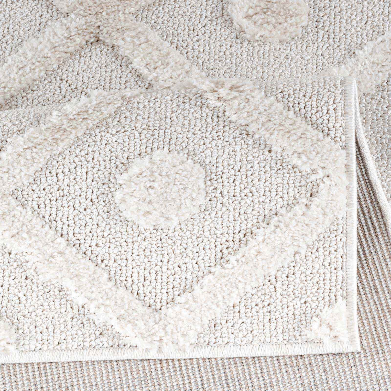 Designteppich Designerteppich Tokio hoch-tief Struktur Rauten uni, TaraCarpet, rechteckig, Höhe: 20 mm, moderner scandi BOHO weiß Wohnzimmer Schlafzimmer Flur 080x150 cm