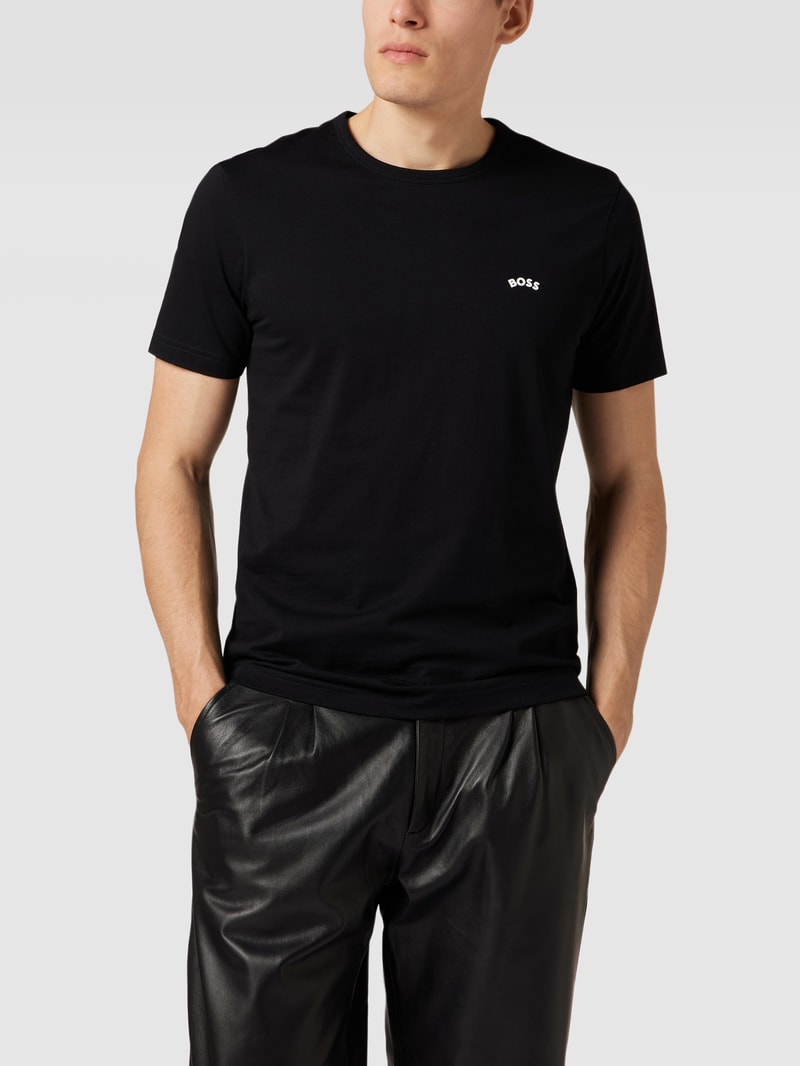 T-Shirt mit Label-Schriftzug Modell 'Tee Curved' in schwarz