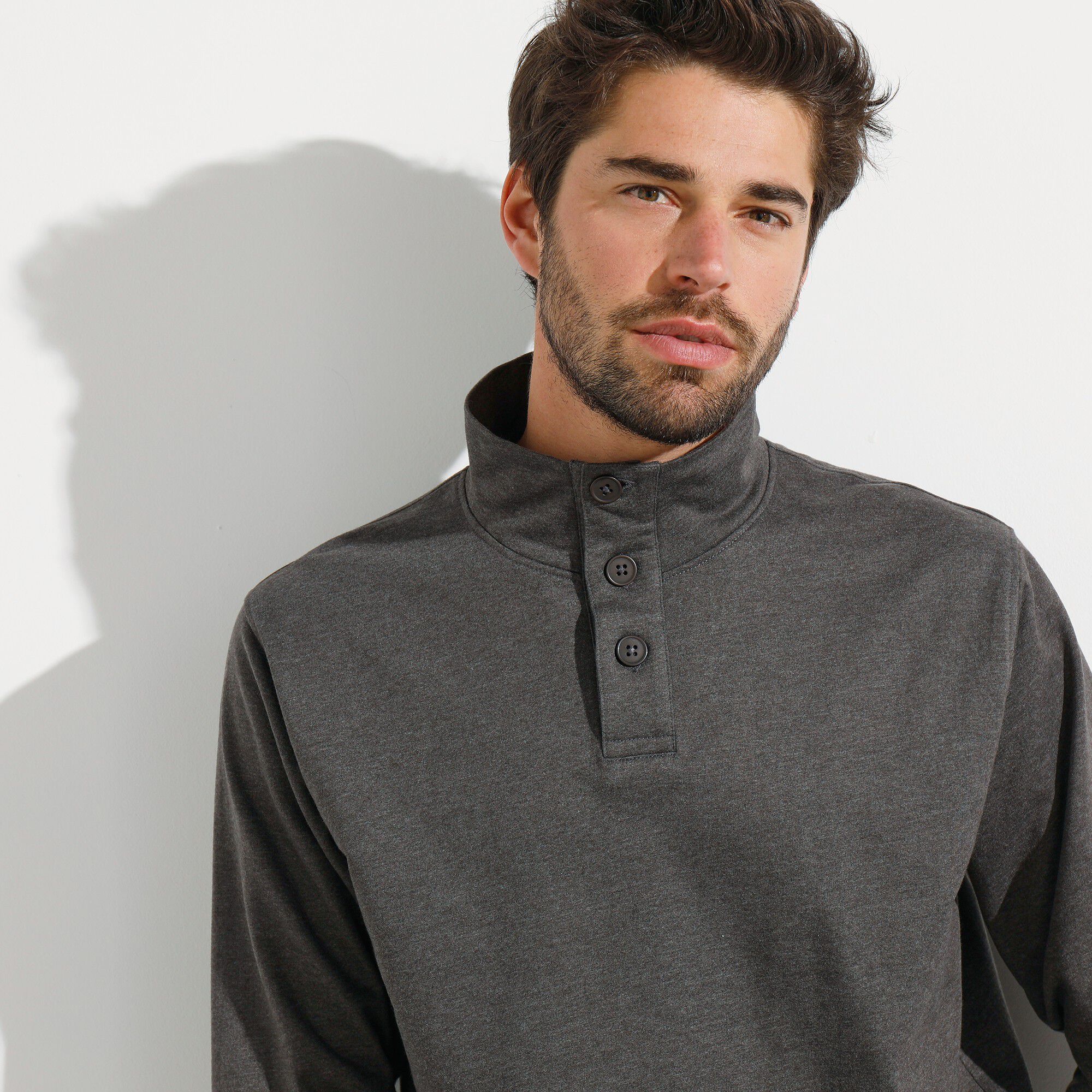 Sweat col montant boutonné en molleton