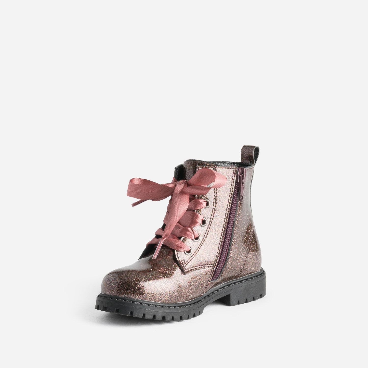 Boots à lacet BUGGY rose pailleté à lacet ruban