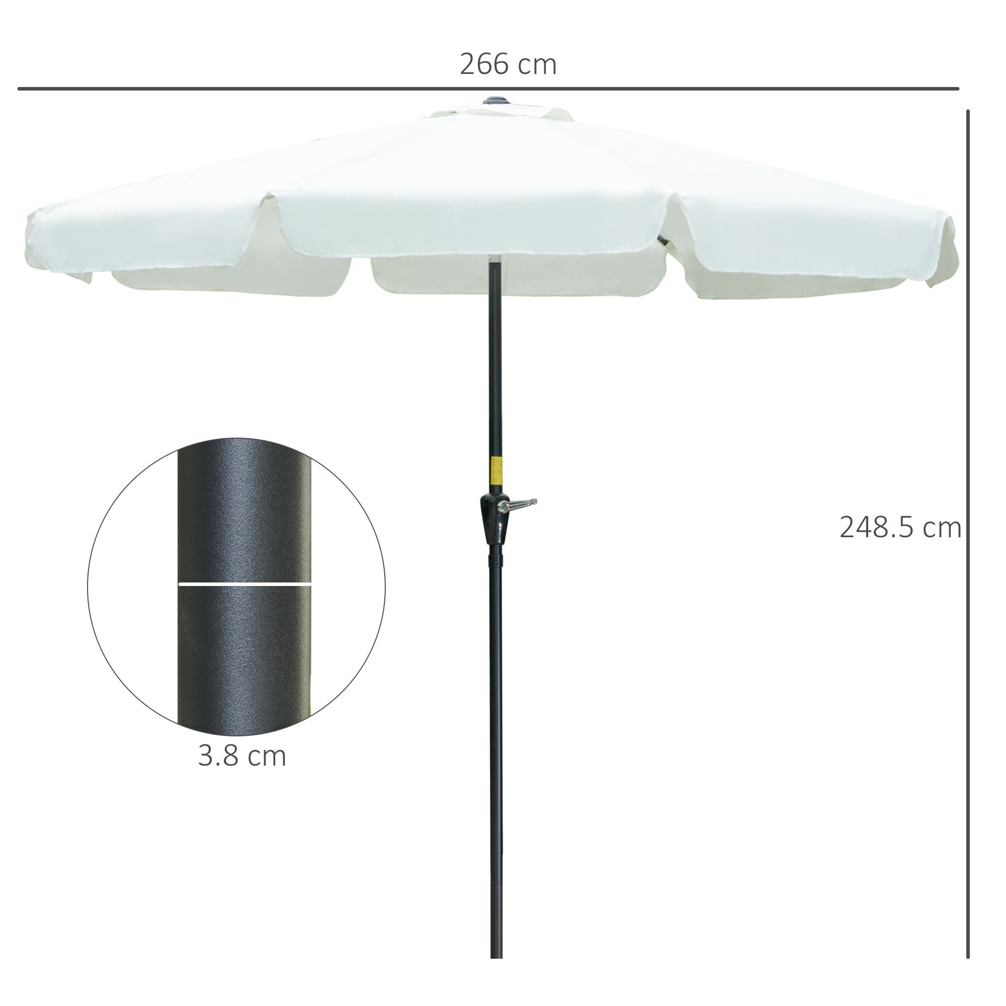 Outsunny Sonnenschirm UV-Schutz 50+ Gartenschirm, 8 Rippen, verstellbar, LxB: 266x266 cm, 8 Rippen verstellbar, 1 Sonnenschirm, ØxH: 266x248.5 cm, Aluminium