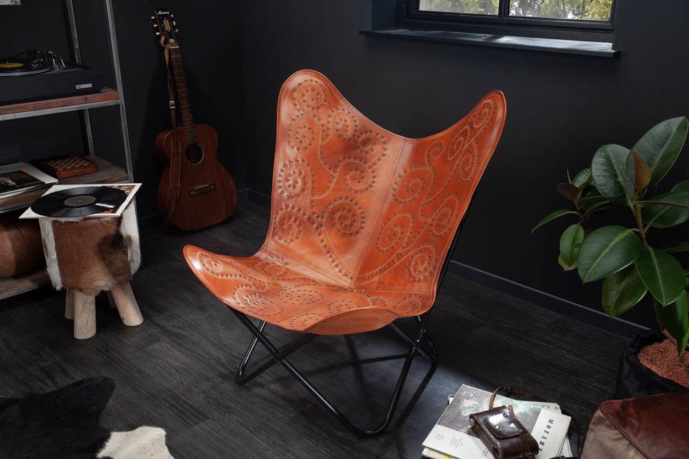 riess-ambiente Sessel BUTTERFLY hellbraun, mit Echtlederbezug