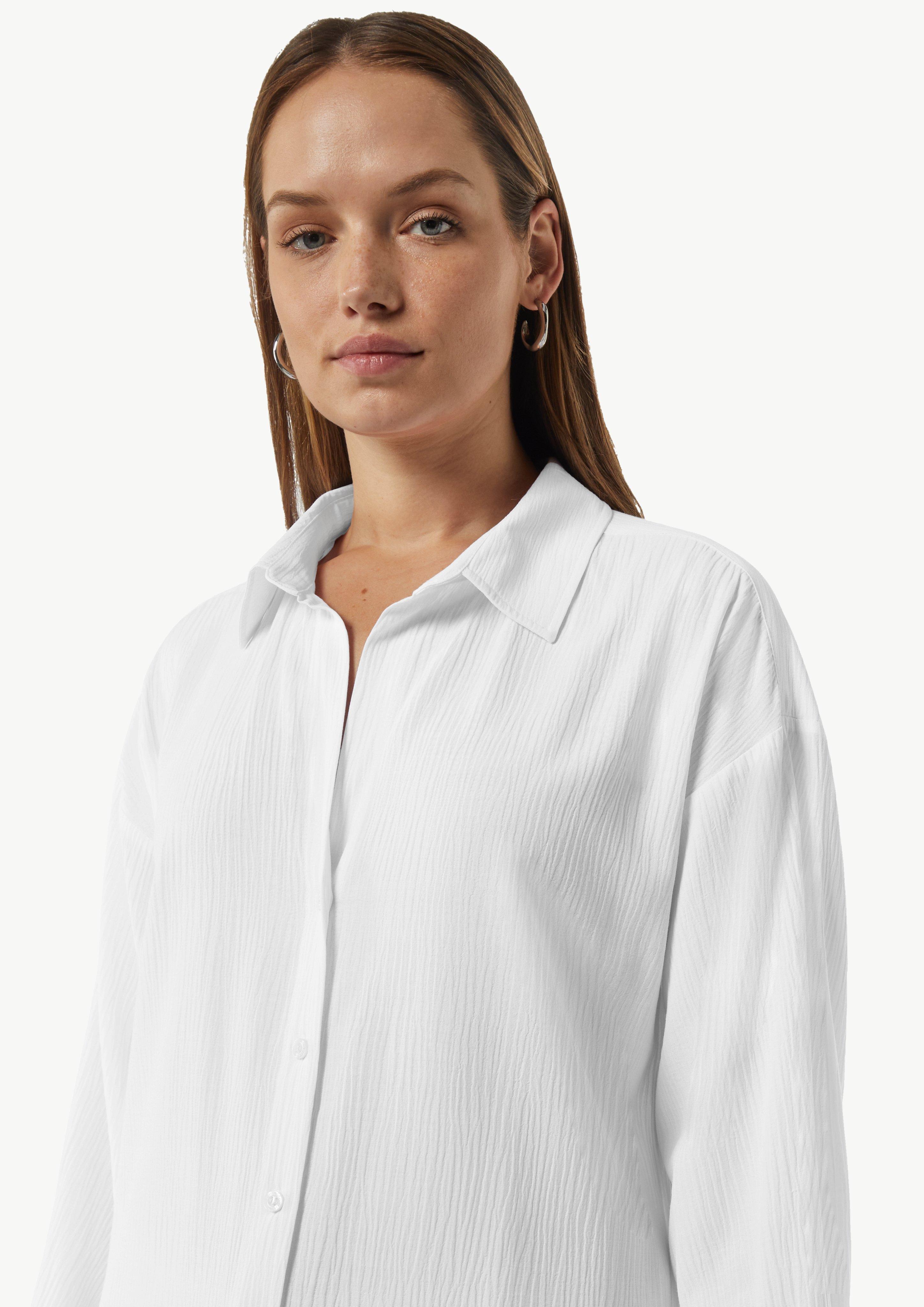 Strukturierte Bluse mit Hemdkragen - weiß