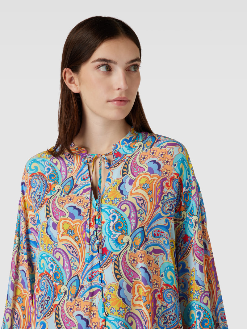Hemdbluse aus reiner Viskose mit Paisley-Muster in blau