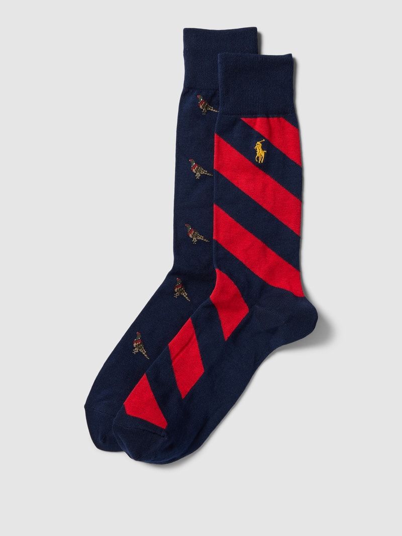 Socken mit Label-Details Modell 'PHEASANT' im 2er-Pack in dunkelblau