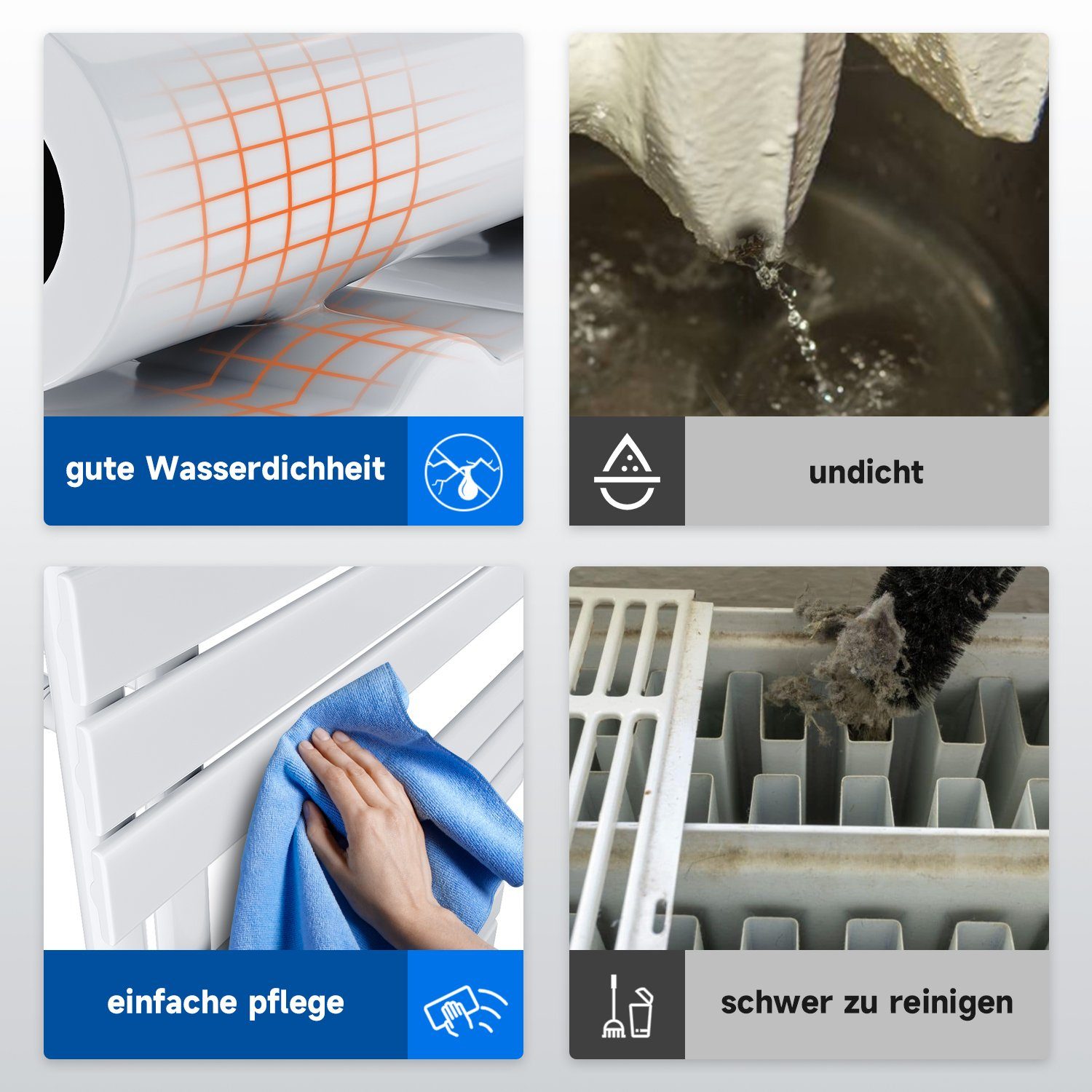 ELEGANT Badheizkörper Badheizkörper Weiß Heizkörper Design Handtuchtrockner Bad Warmwasser, ohne/mit Multiblock, flach, Mittelanschluss seitlich