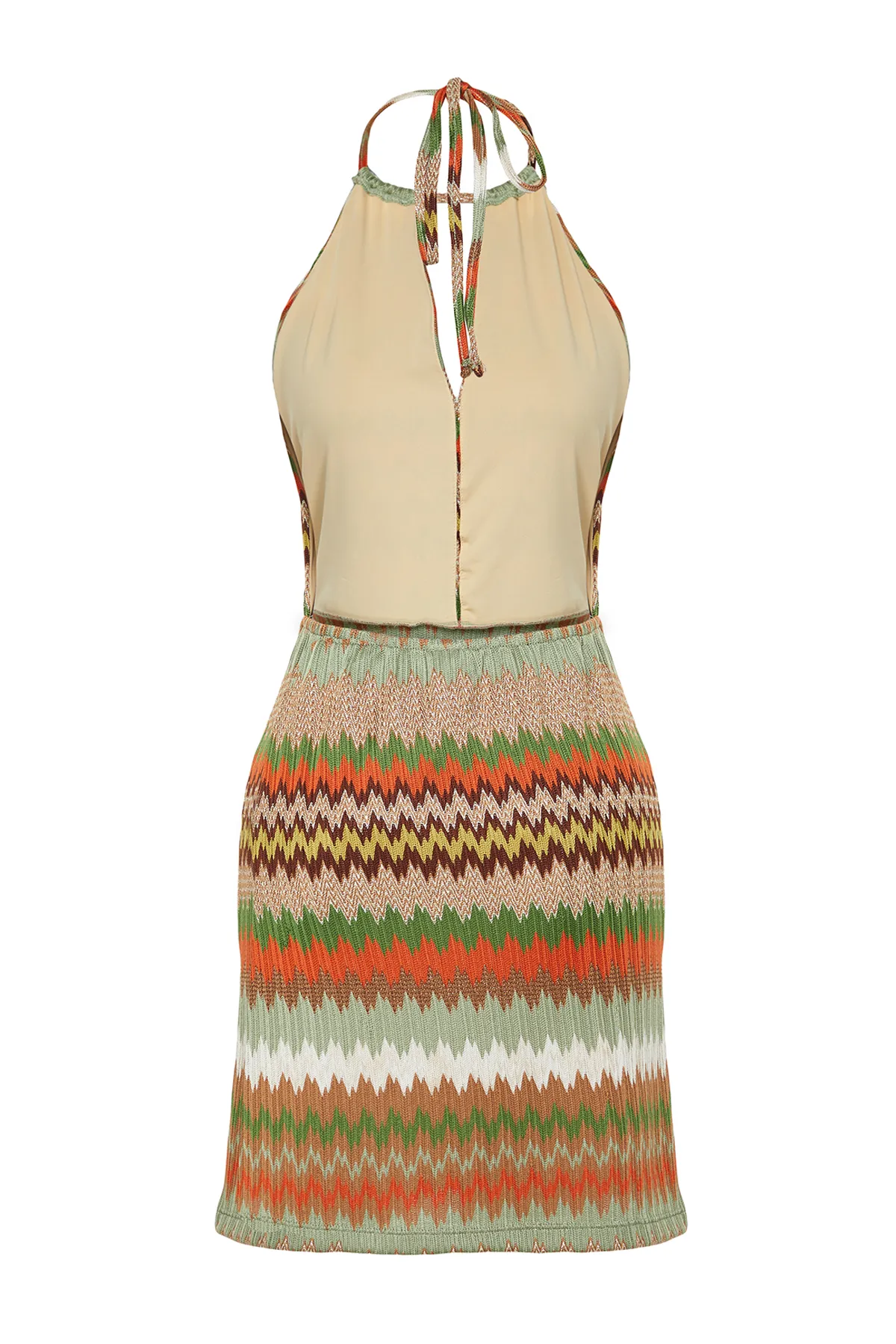 Trendyol Collection  Geometrisch gemustertes Mini-Strandkleid mit Cut-Outs/Fensterstrick-Look TBESS24EL00000