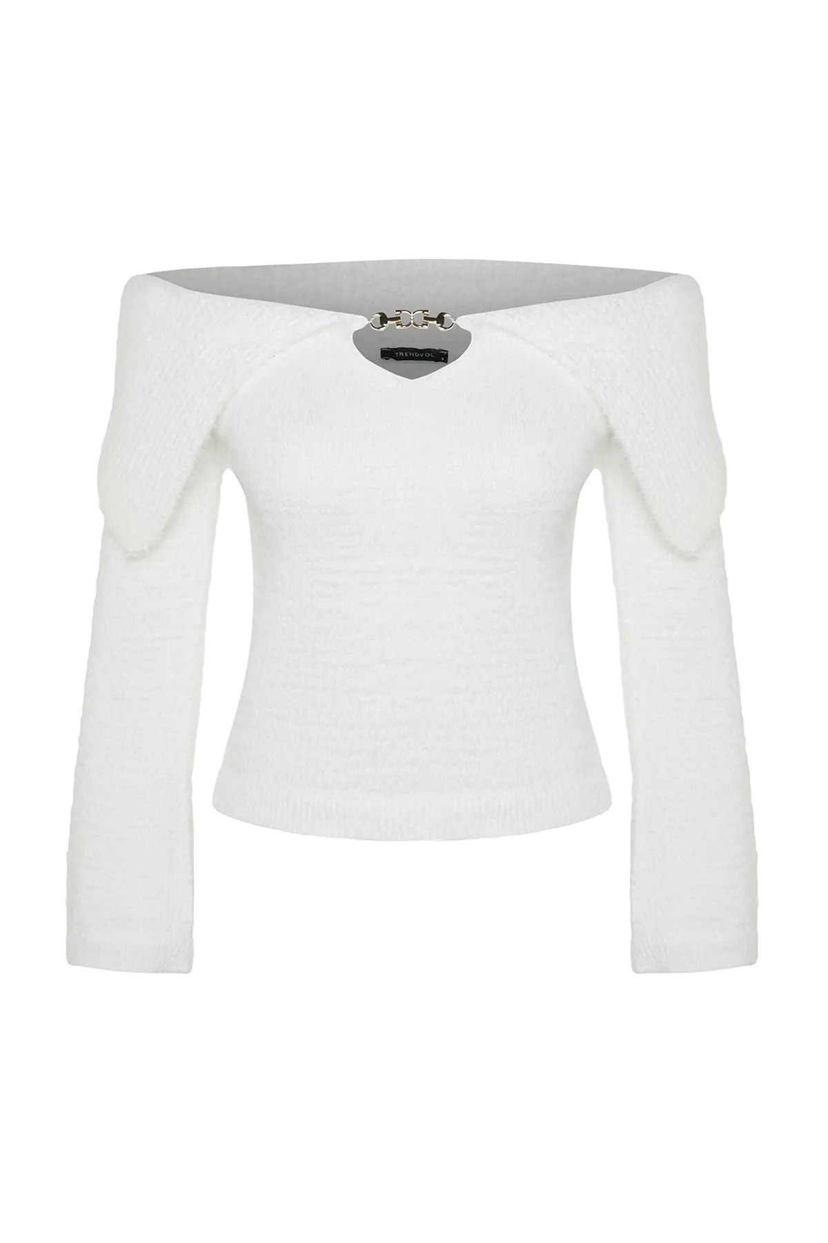Trendyol Collection  Ecrufarbener Strickpullover mit Federn TWOAW24KZ00741