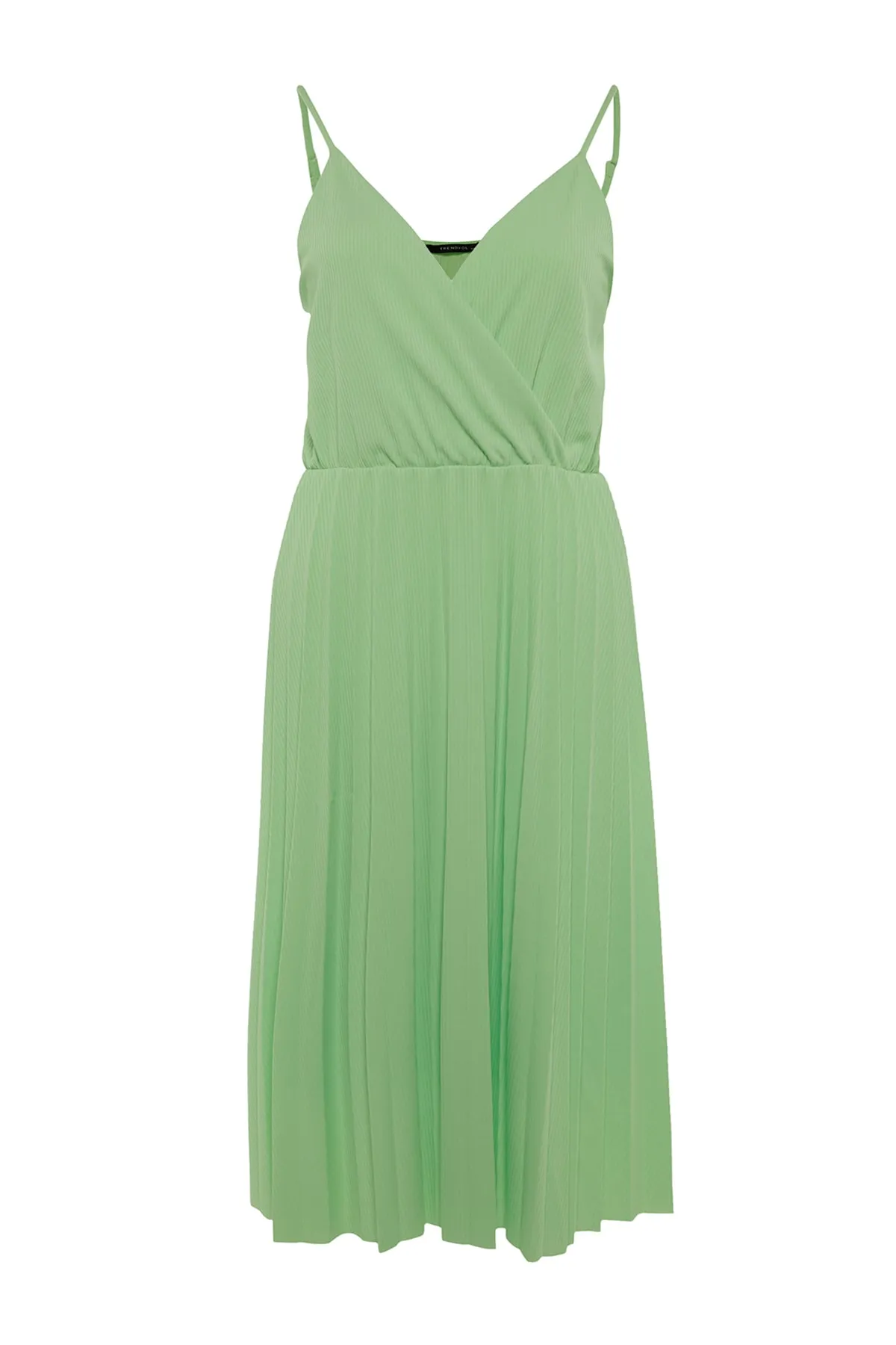Trendyol Curve  Grünes zweireihiges Strickkleid mit Kragen und Trägern TBSSS22EL1565