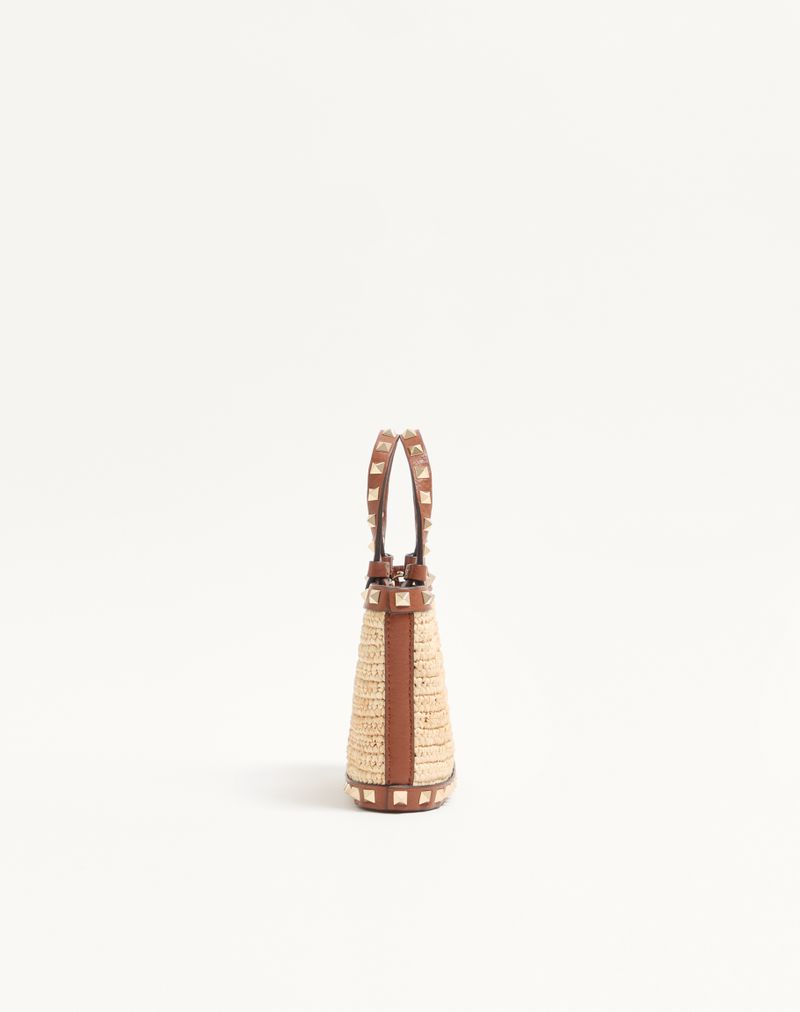 Mini Rockstud boodschappentas van raffia