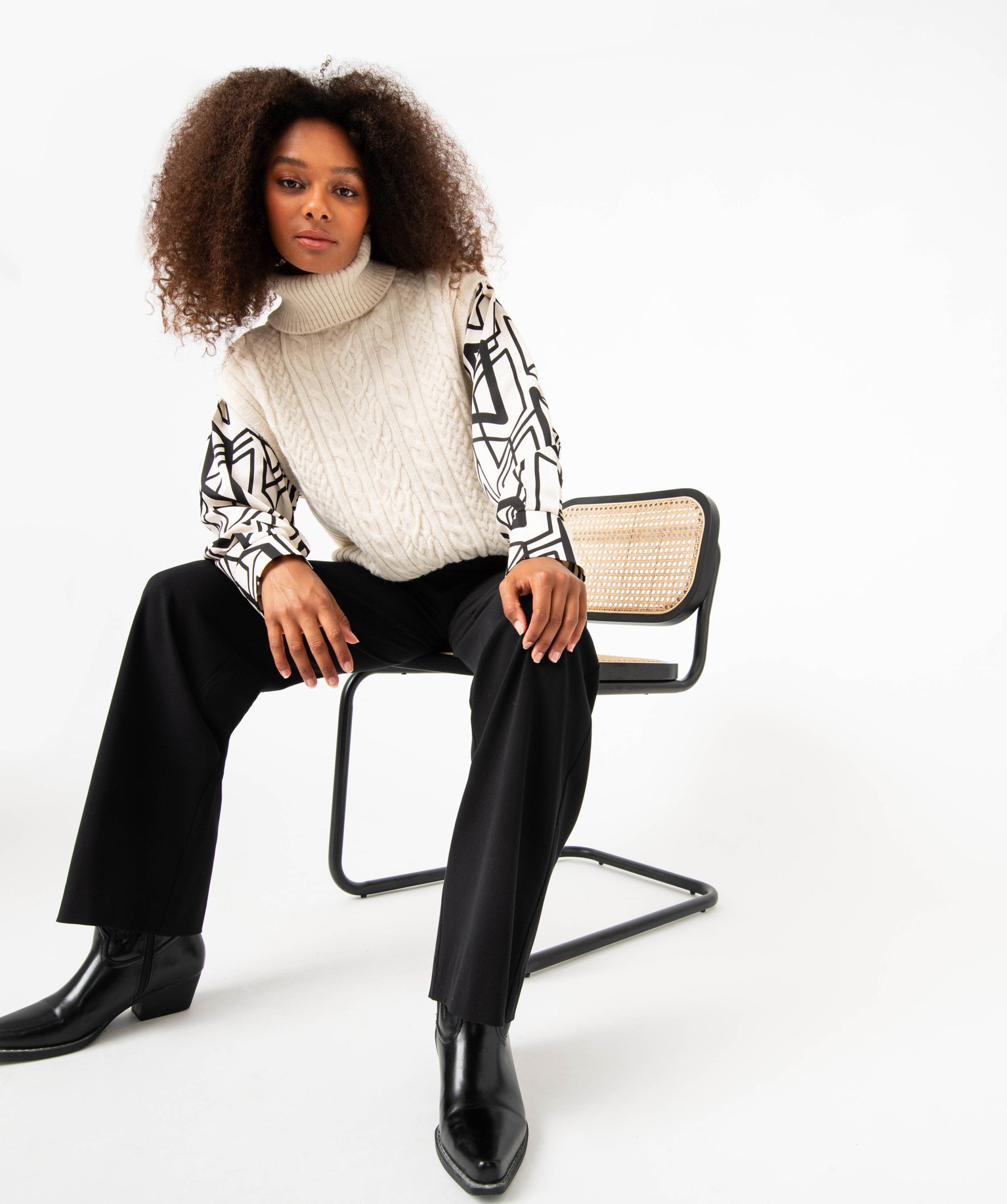 Pull sans manches à col roulé femme ecru | GEMO