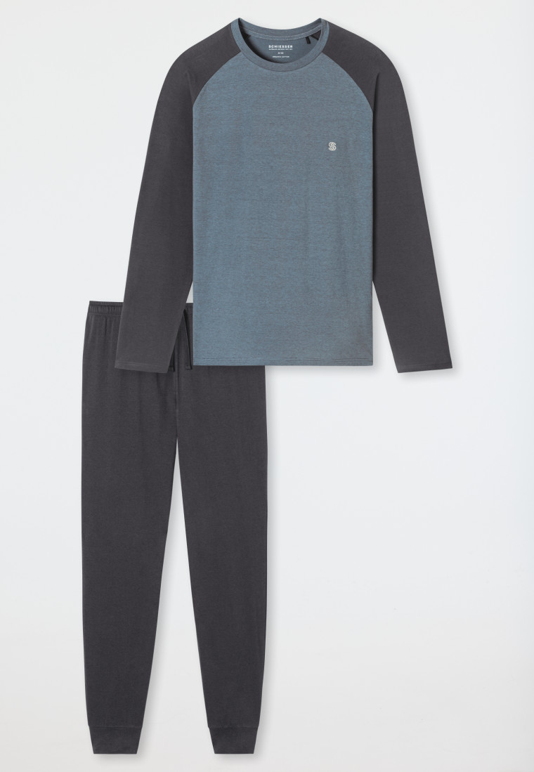 Schlafanzug lang Organic Cotton Bündchen anthrazit - 95/5 Nightwear