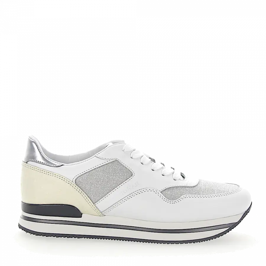 Hogan - Sneaker H222 Kalbsleder Straussenbeinleder Glitzer beige weiß - weiß