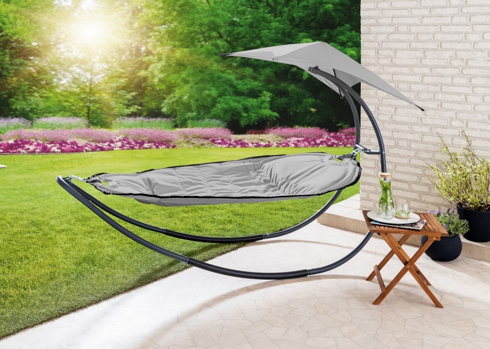 HC Home & Living Garten Schaukelliege mit Hängematte & Schirm - Grau