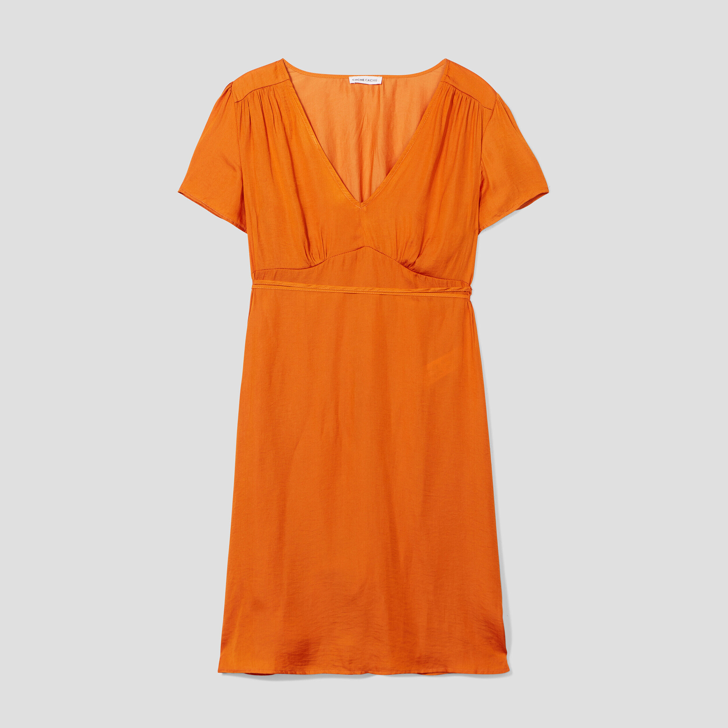 Robe cintrée satin col en V orange femme | Cache Cache