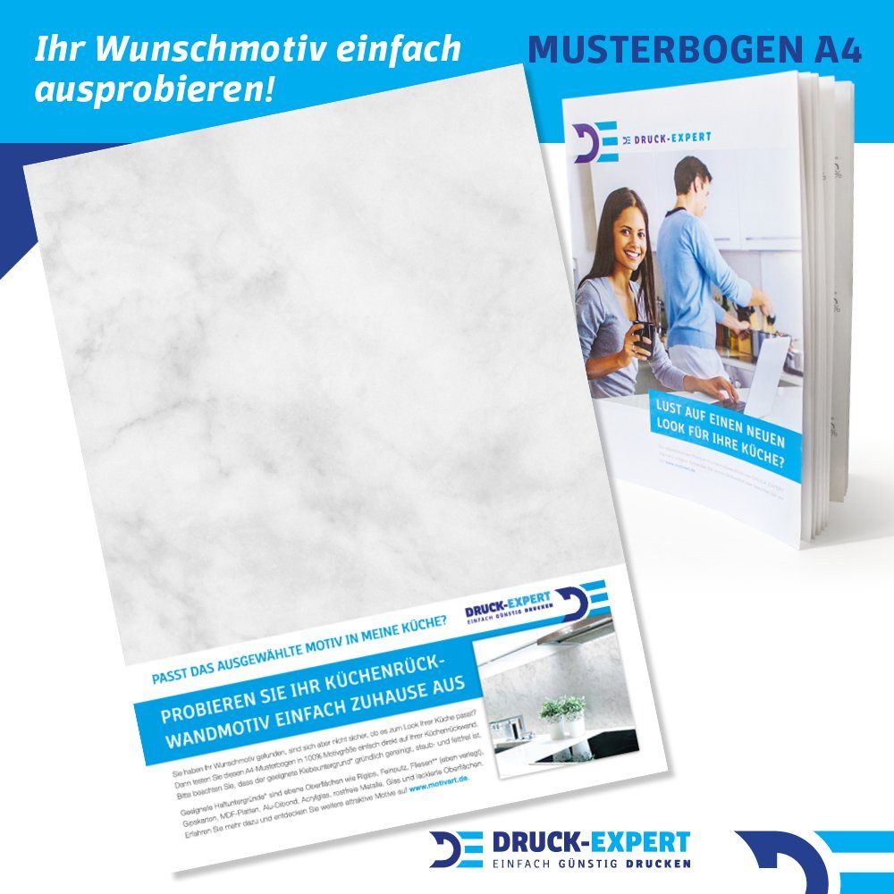 DRUCK-EXPERT Küchenrückwand Küchenrückwand Marmor Weiß Premium Hart-PVC 0,4 mm selbstklebend