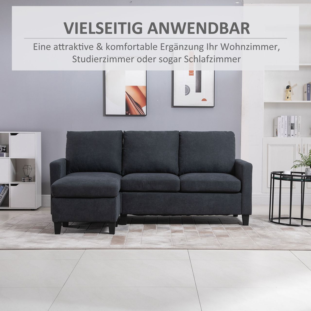 HOMCOM Ecksofa Couchgarnitur mit wendbarer Chaiselongue Dunkelgrau