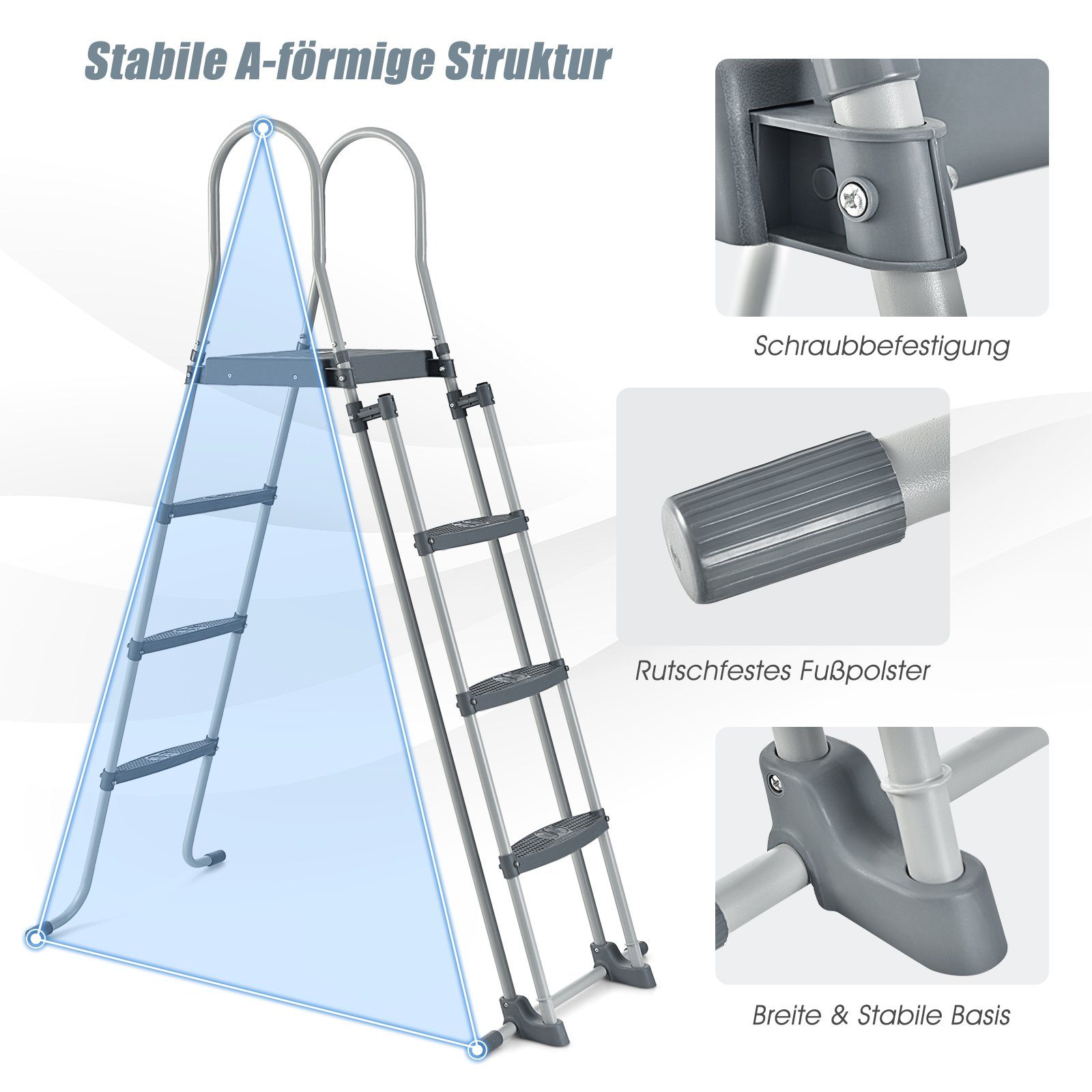 COSTWAY Poolleiter 4-Stufige Sicherheitsleiter, für Pools von 122 cm Höhe