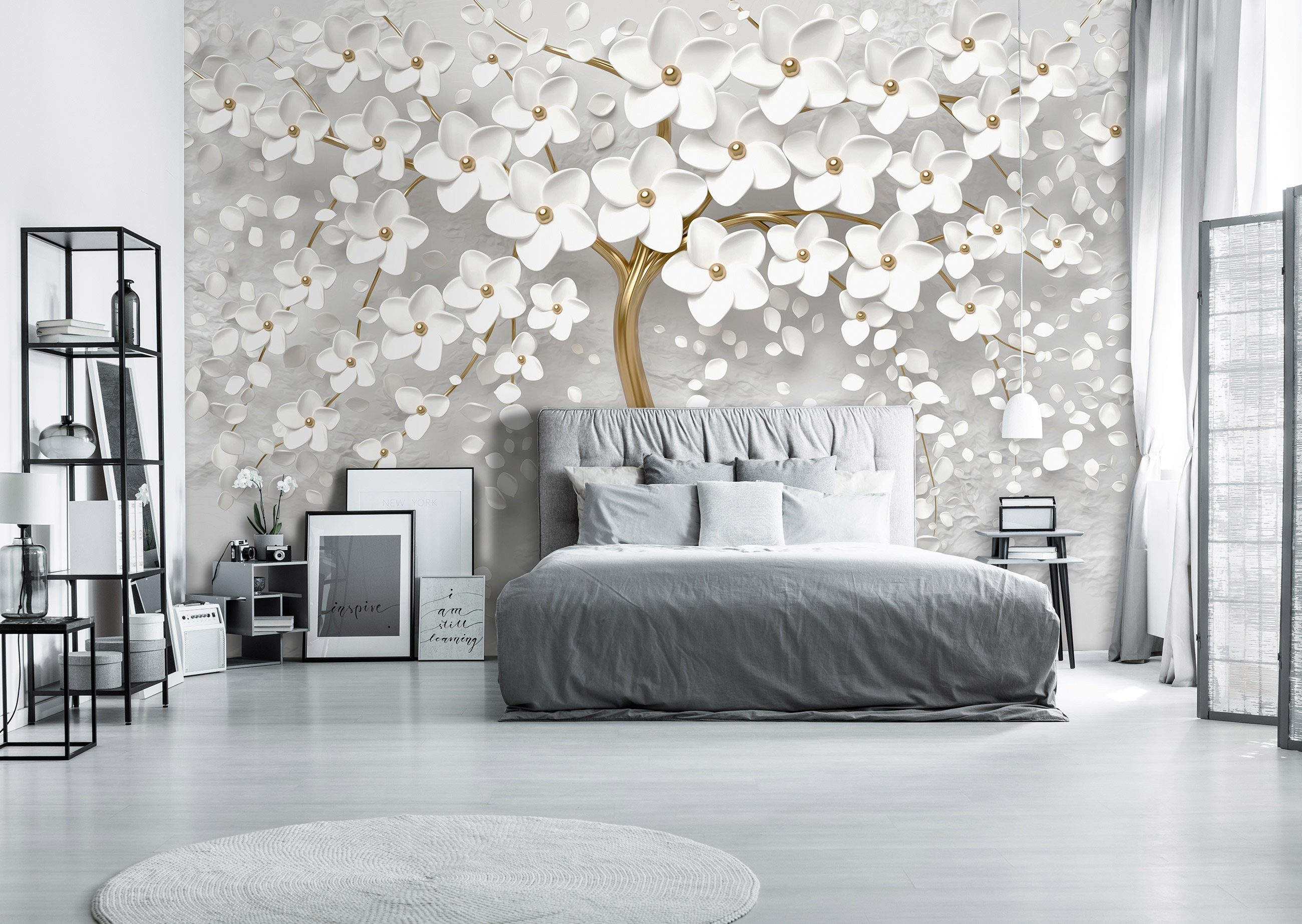 Wallarena Vinyltapete 3D EFFEKT Blumen Wohnzimmer Schlafzimmer Tapete Wandtapete Motivtapete, Strukturiert, Baum, Vliestapete inklusive Kleister
