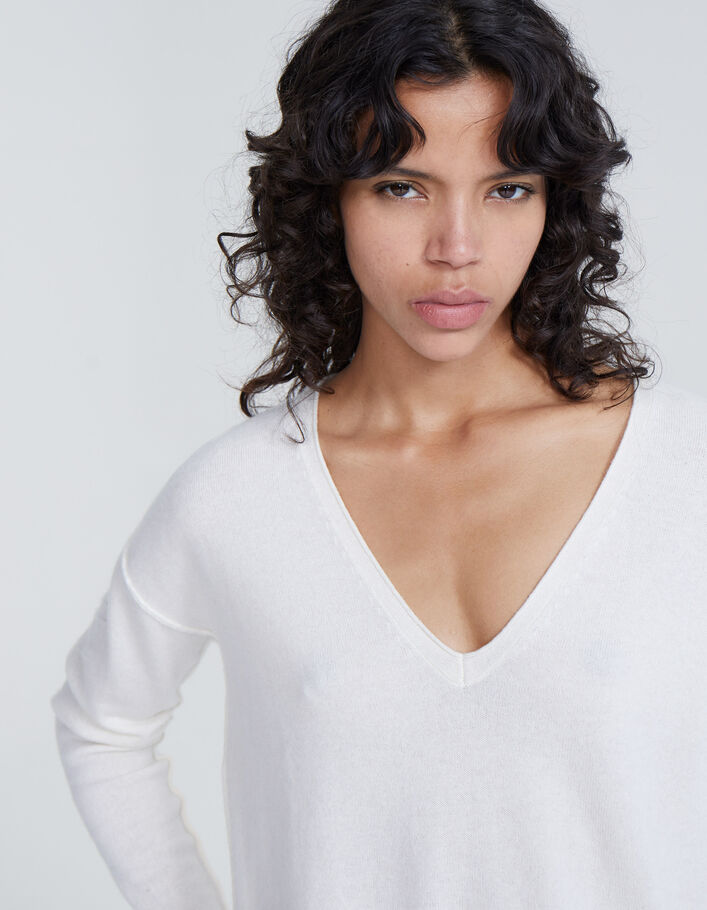 Pull blanc cassé 100% cachemire pointelles chevrons femme