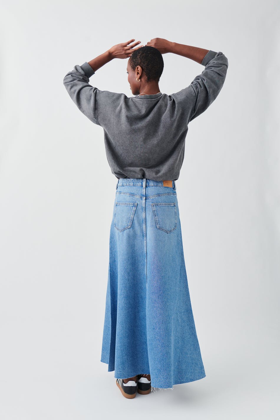 Wide maxi denim skirt