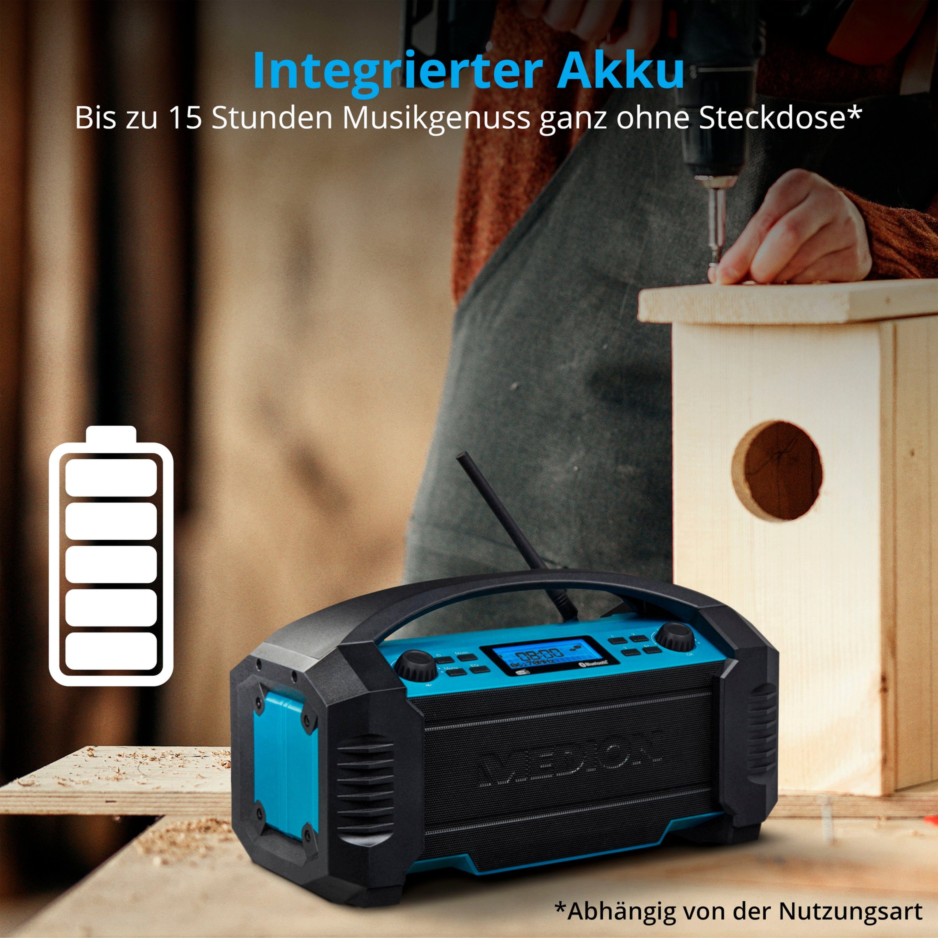 Medion® E66050 DAB+/PLL Bluetooth 5.0 Li-Ion Akku 15W RMS blau Baustellenradio (AM/FM, DAB+, MW/UKW, 15 W, MD43320)