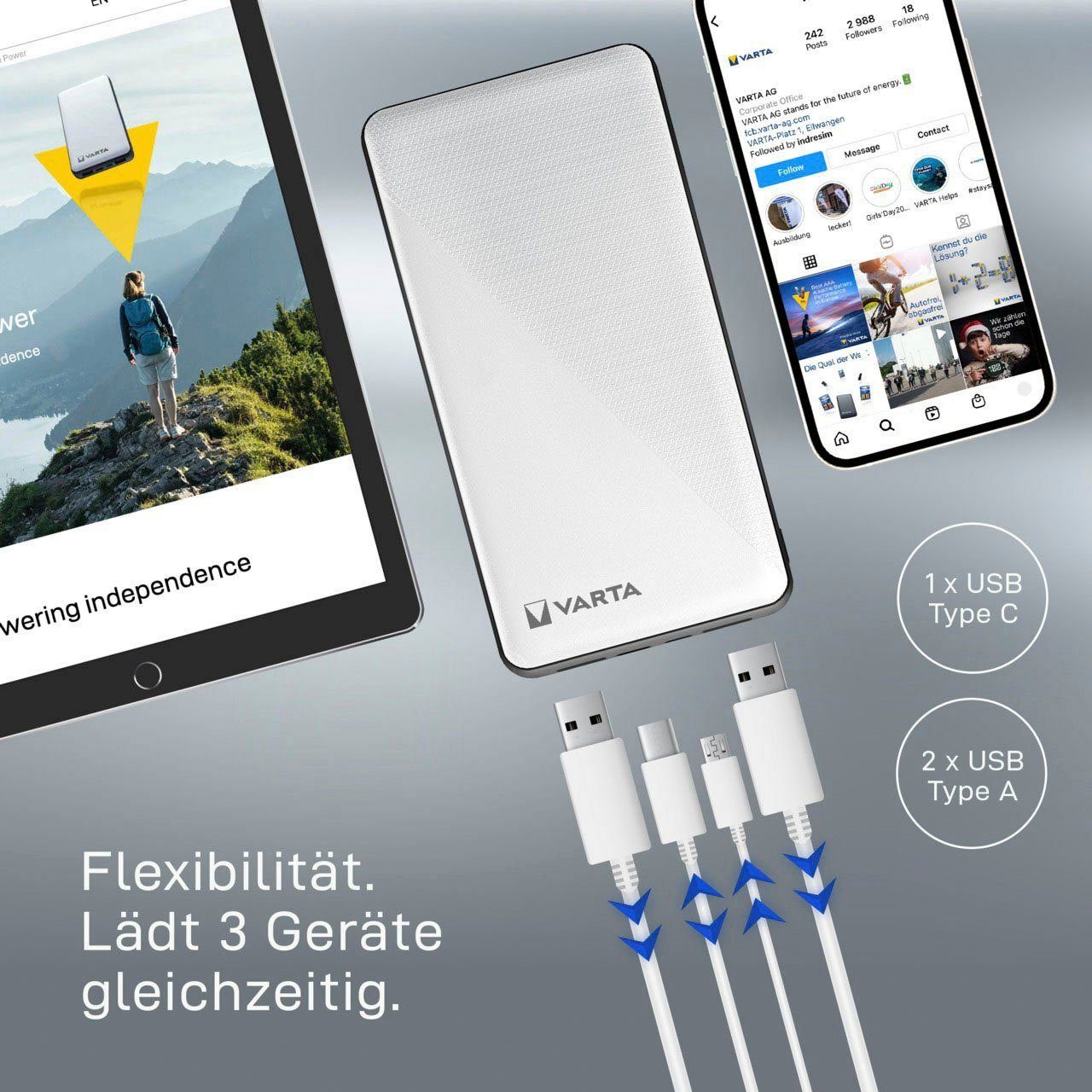 VARTA Power Bank Energy 20000 + Ladekabel 20000mAh Powerbank 20000 mAh (3,7 V)