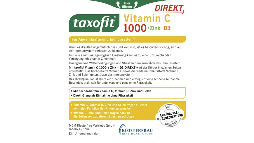 Taxofit Vitamin C 1000 + Zink + D3 Direkt