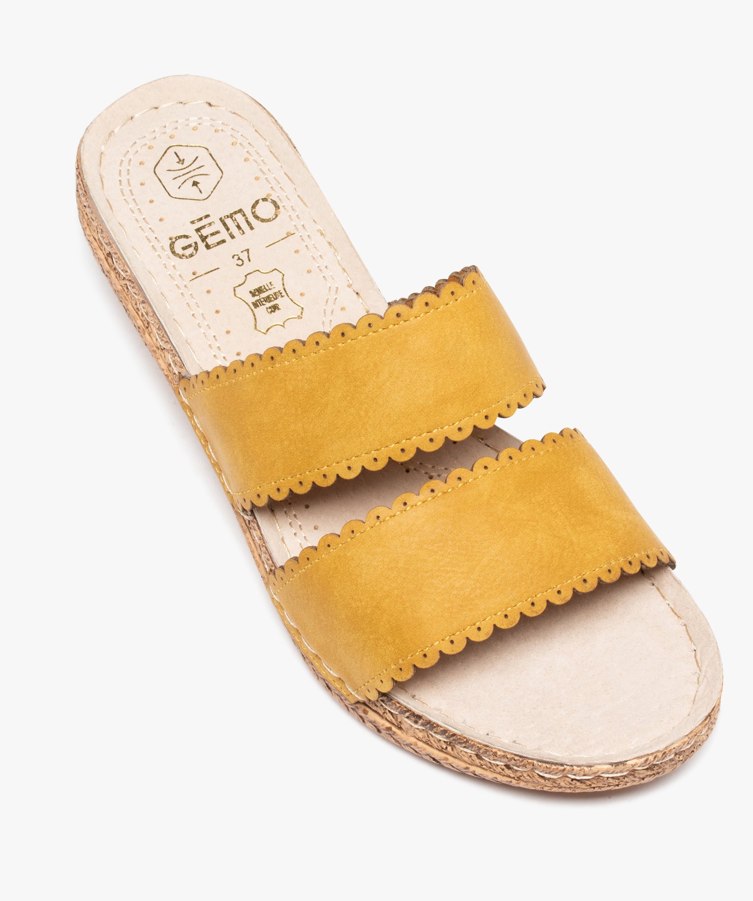 Mules femme confort à brides dentelées unies jaune | GEMO